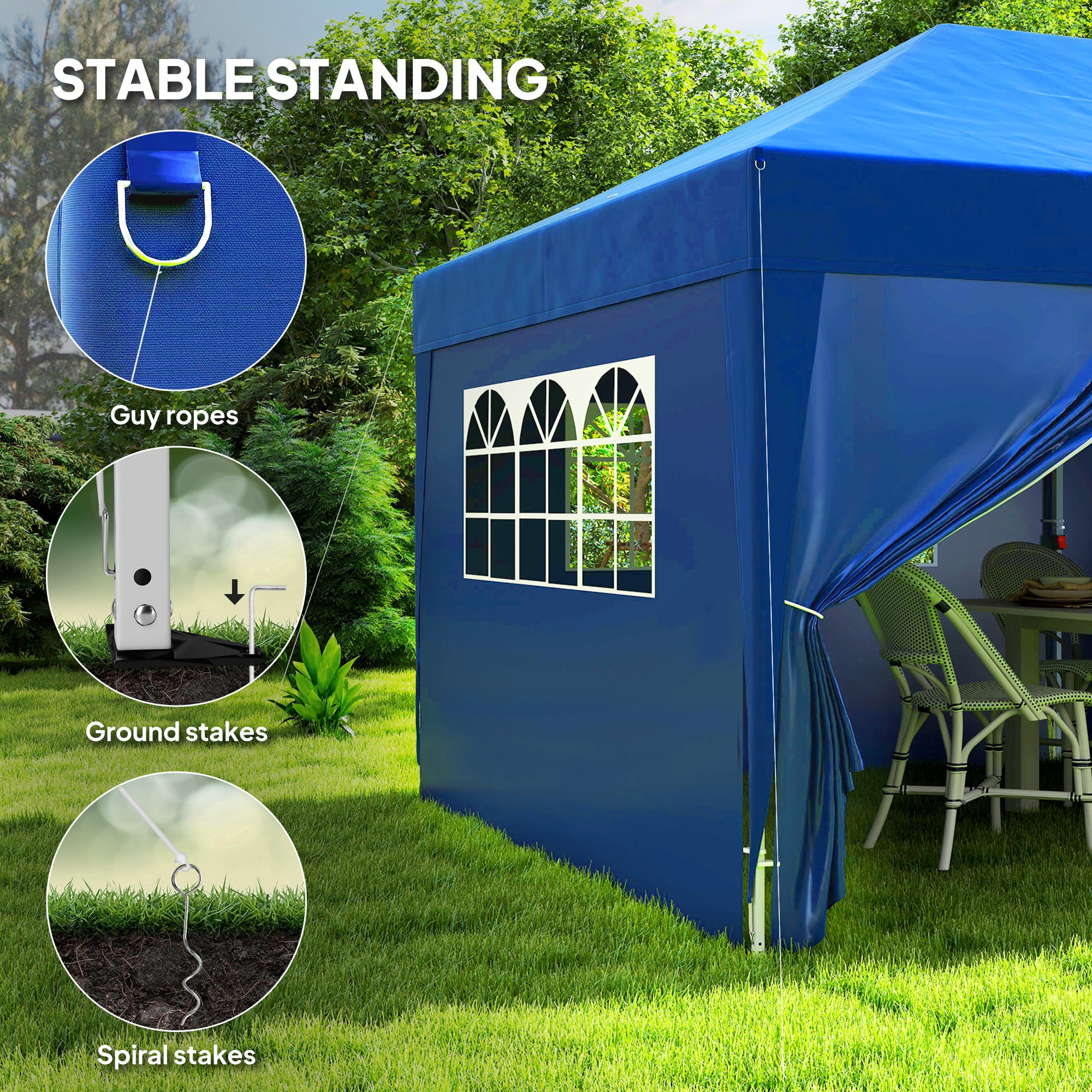 Outsunny 10' x 20' Pop Up Canopy with 6 Walls, Outdoor Easy Up Canopy Party Tent with Steel Frame, Drainage Holes, Instant Garden Shade Shelter with Carrying Bag, Blue