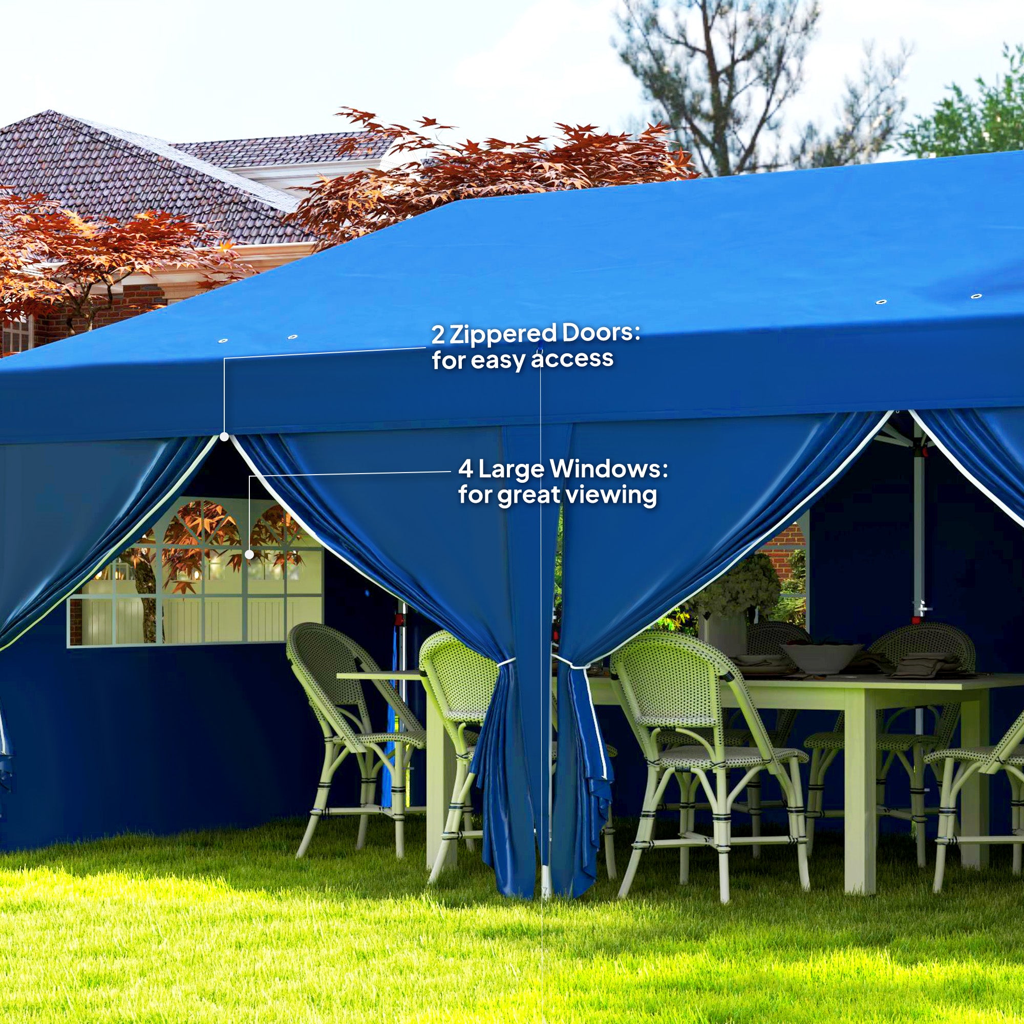 Outsunny 10' x 20' Pop Up Canopy with 6 Walls, Outdoor Easy Up Canopy Party Tent with Steel Frame, Drainage Holes, Instant Garden Shade Shelter with Carrying Bag, Blue