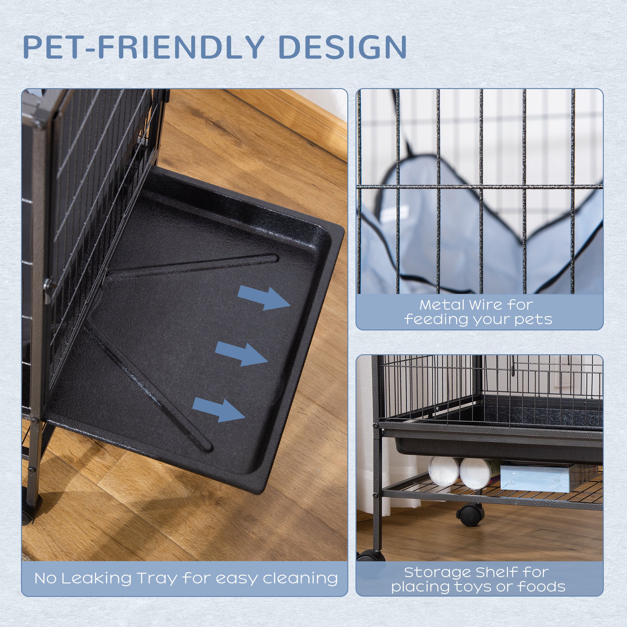PawHut Small Animal Cage with Wheels, Pet Playpen for Ferrets, Chinchillas, Guinea Pigs, Kittens, with Bottom Storage Shelf, Removable Tray, Ramp, 31.5