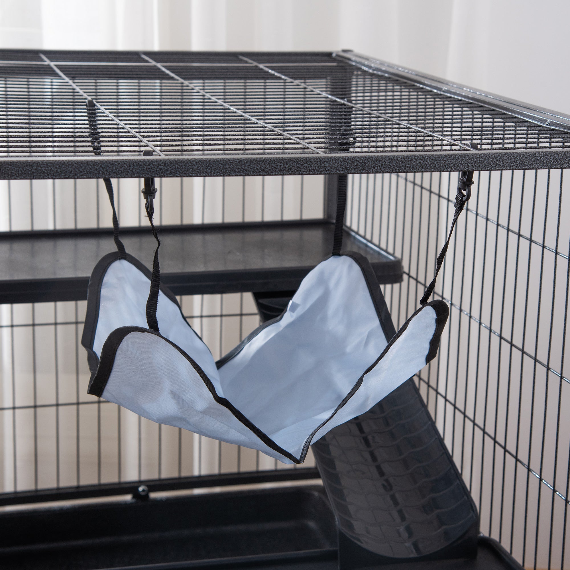PawHut Small Animal Cage with Wheels, Pet Playpen for Ferrets, Chinchillas, Guinea Pigs, Kittens, with Bottom Storage Shelf, Removable Tray, Ramp, 31.5