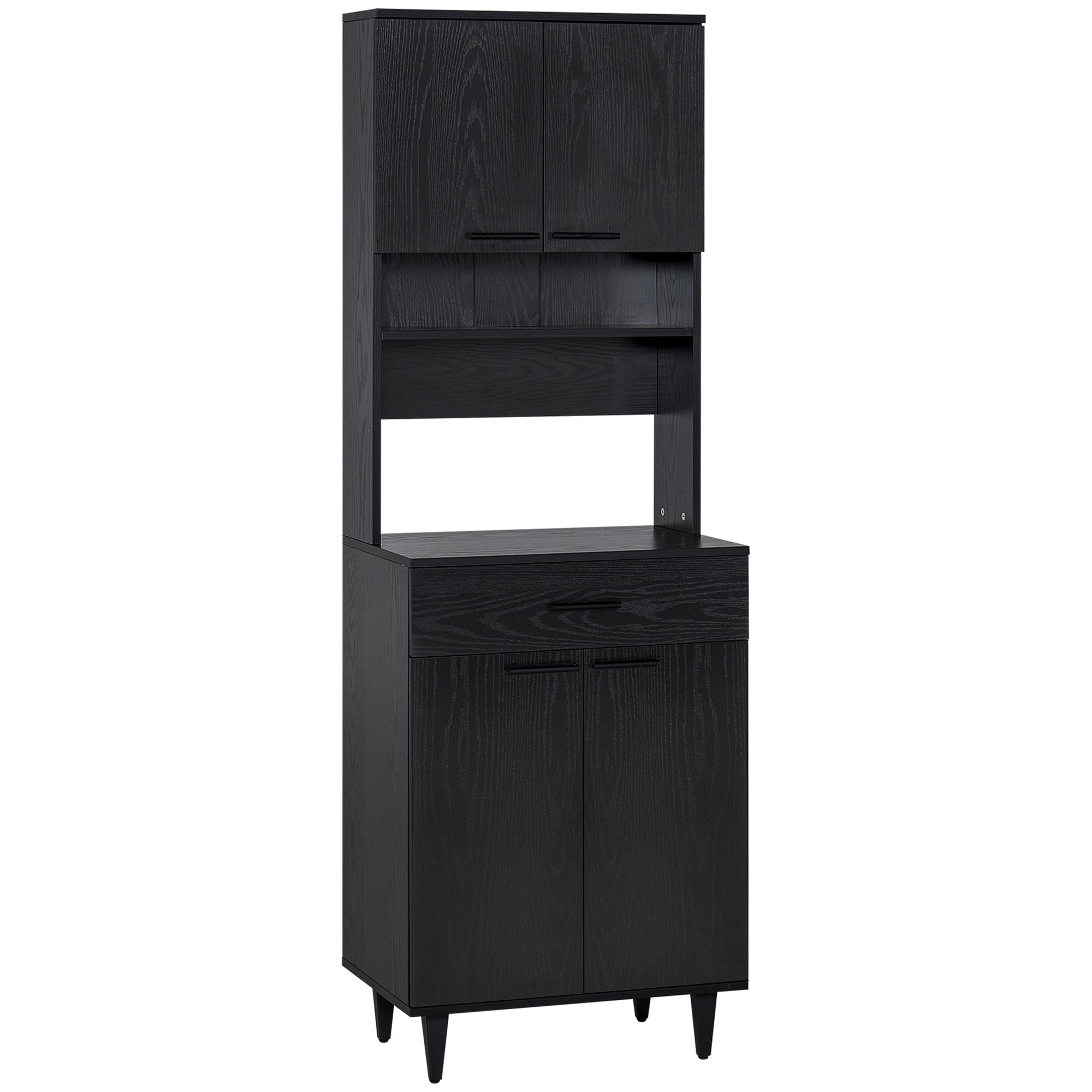 HOMCOM 71"H Freestanding Kitchen Pantry, Buffet with Hutch, Microwave Stand with Storage Cabinet, Black