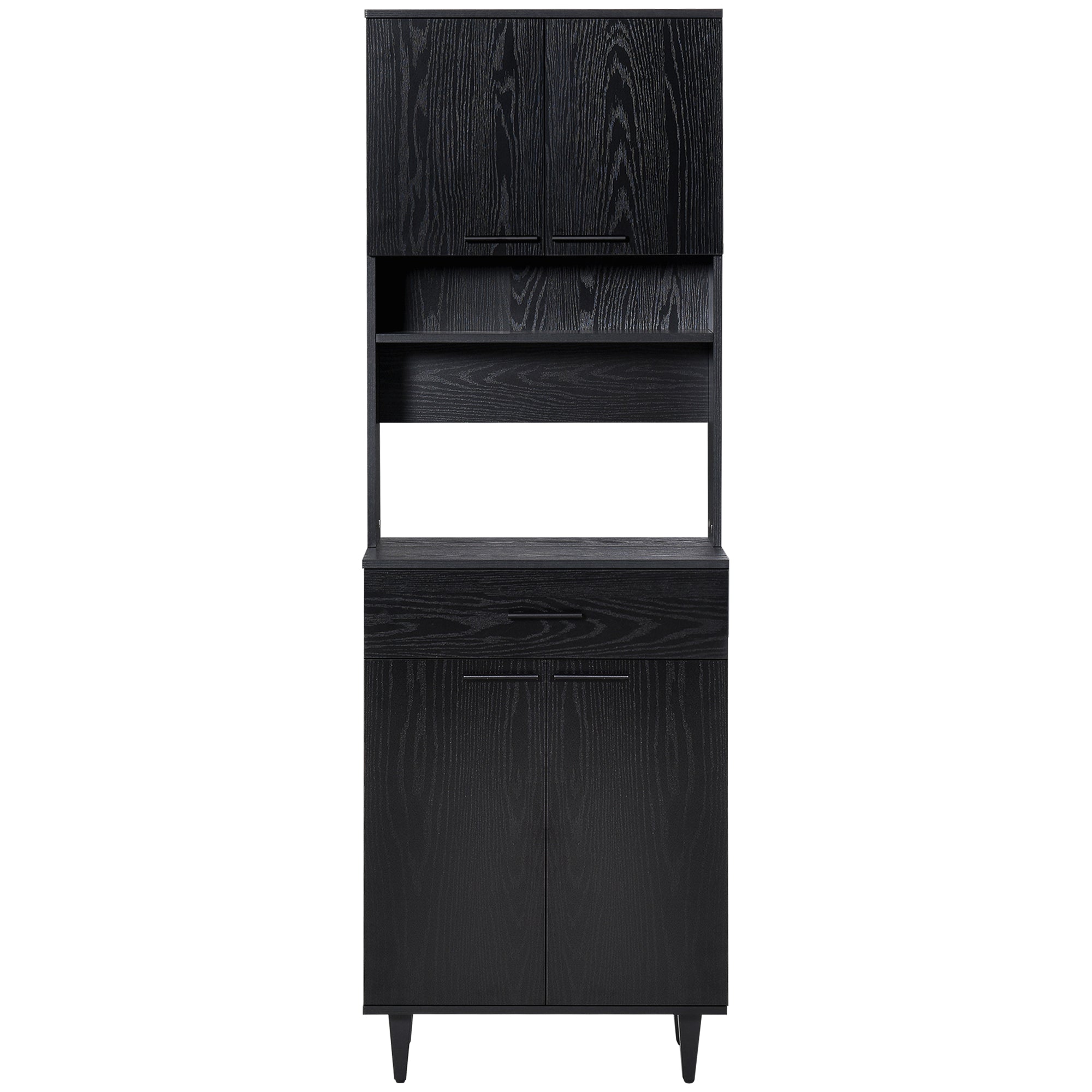 HOMCOM 71"H Freestanding Kitchen Pantry, Buffet with Hutch, Microwave Stand with Storage Cabinet, Black