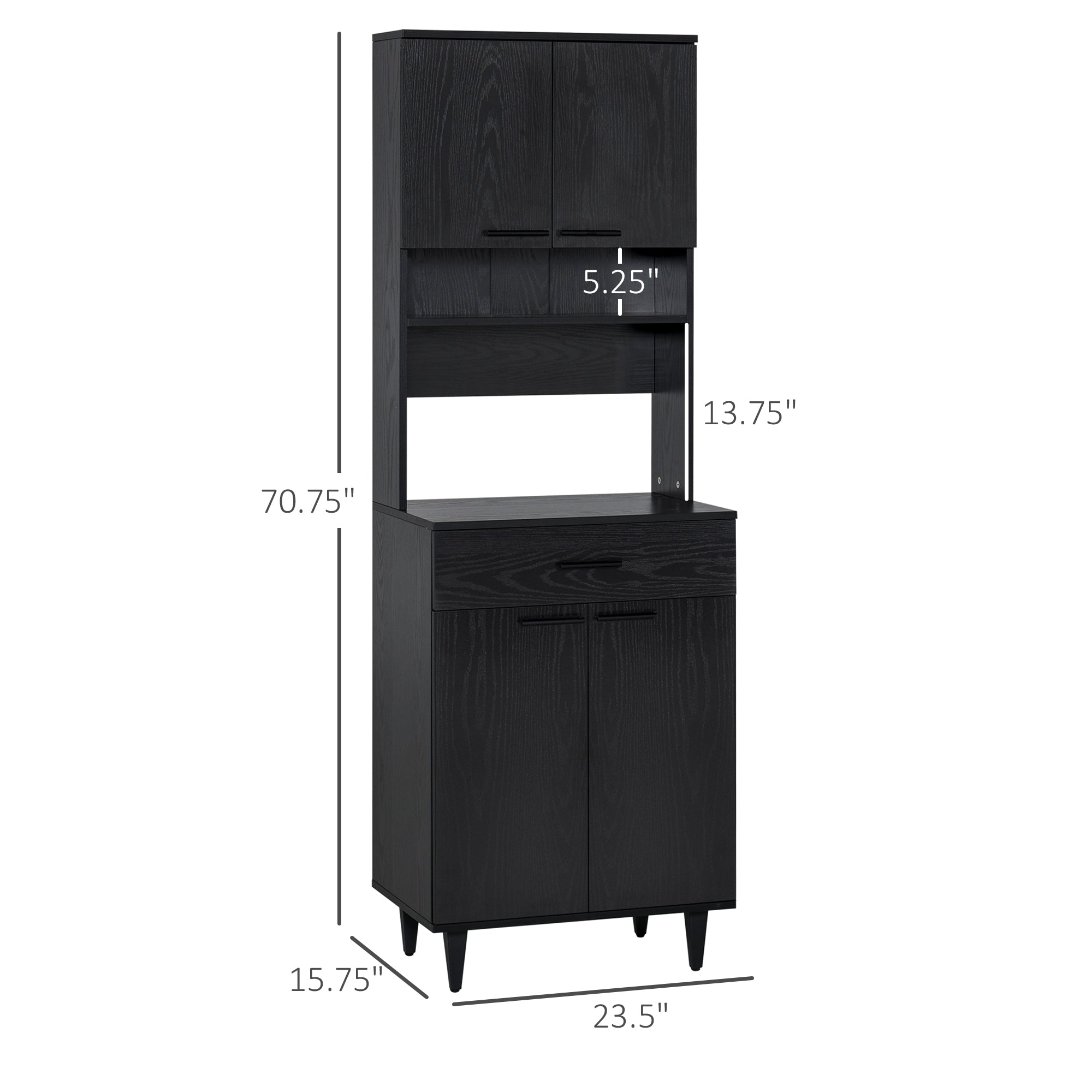 HOMCOM 71"H Freestanding Kitchen Pantry, Buffet with Hutch, Microwave Stand with Storage Cabinet, Black