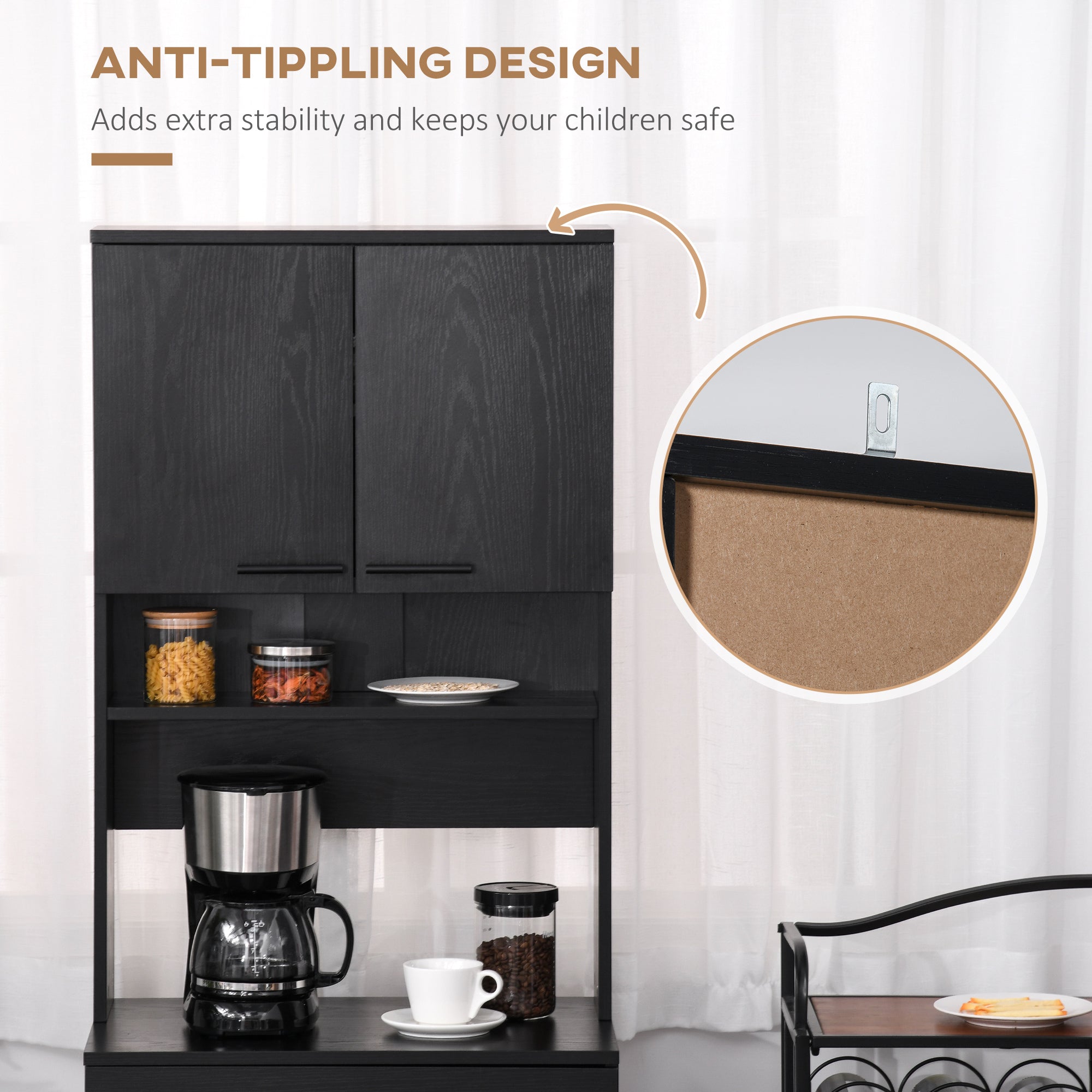 HOMCOM 71"H Freestanding Kitchen Pantry, Buffet with Hutch, Microwave Stand with Storage Cabinet, Black