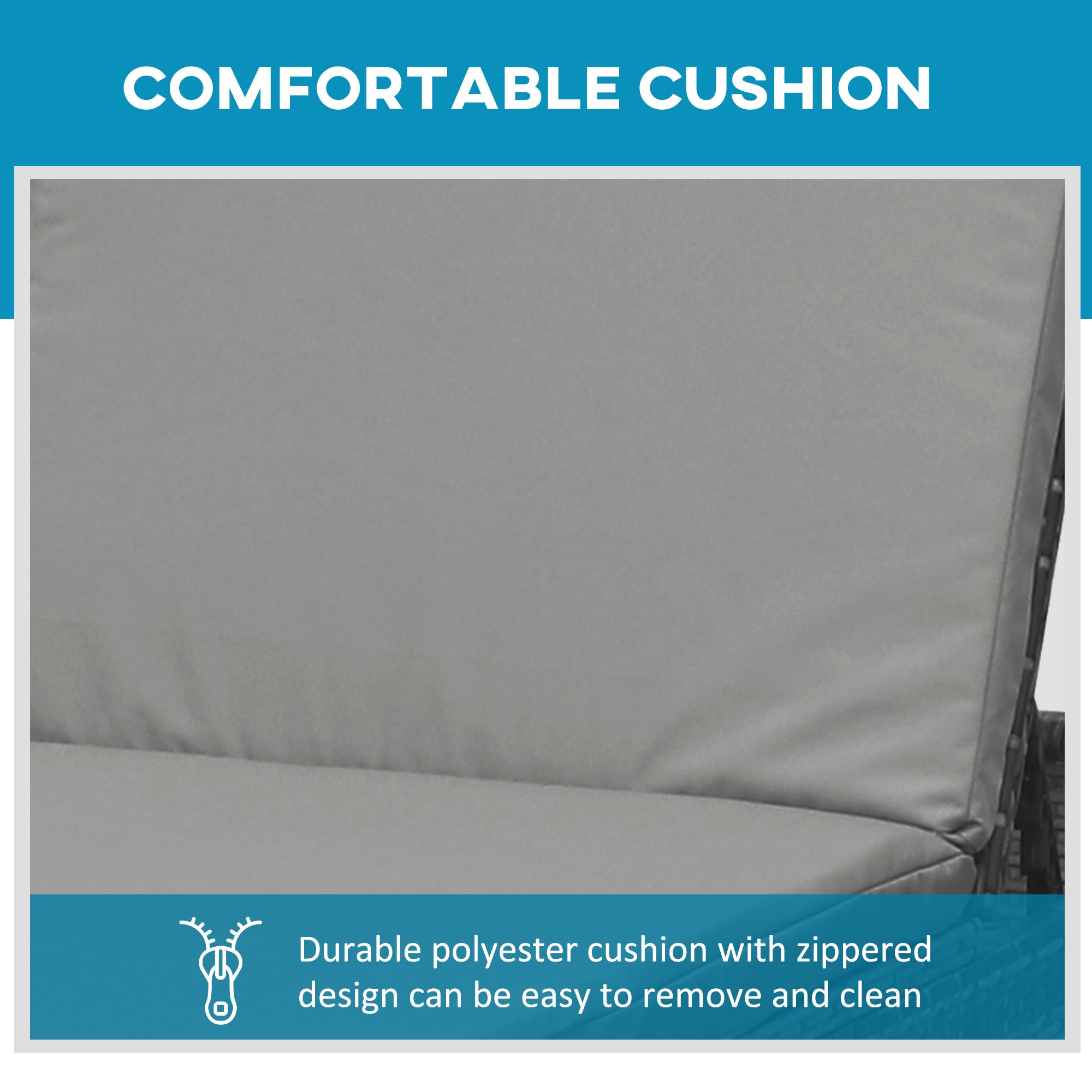 Outsunny Wicker Outdoor Lounge Chair, Patio Lounger with 5-Level Adjustable Backrest, Rattan Sun Lounger with Padded Cushion for Garden, Backyard, Poolside, Mixed Grey