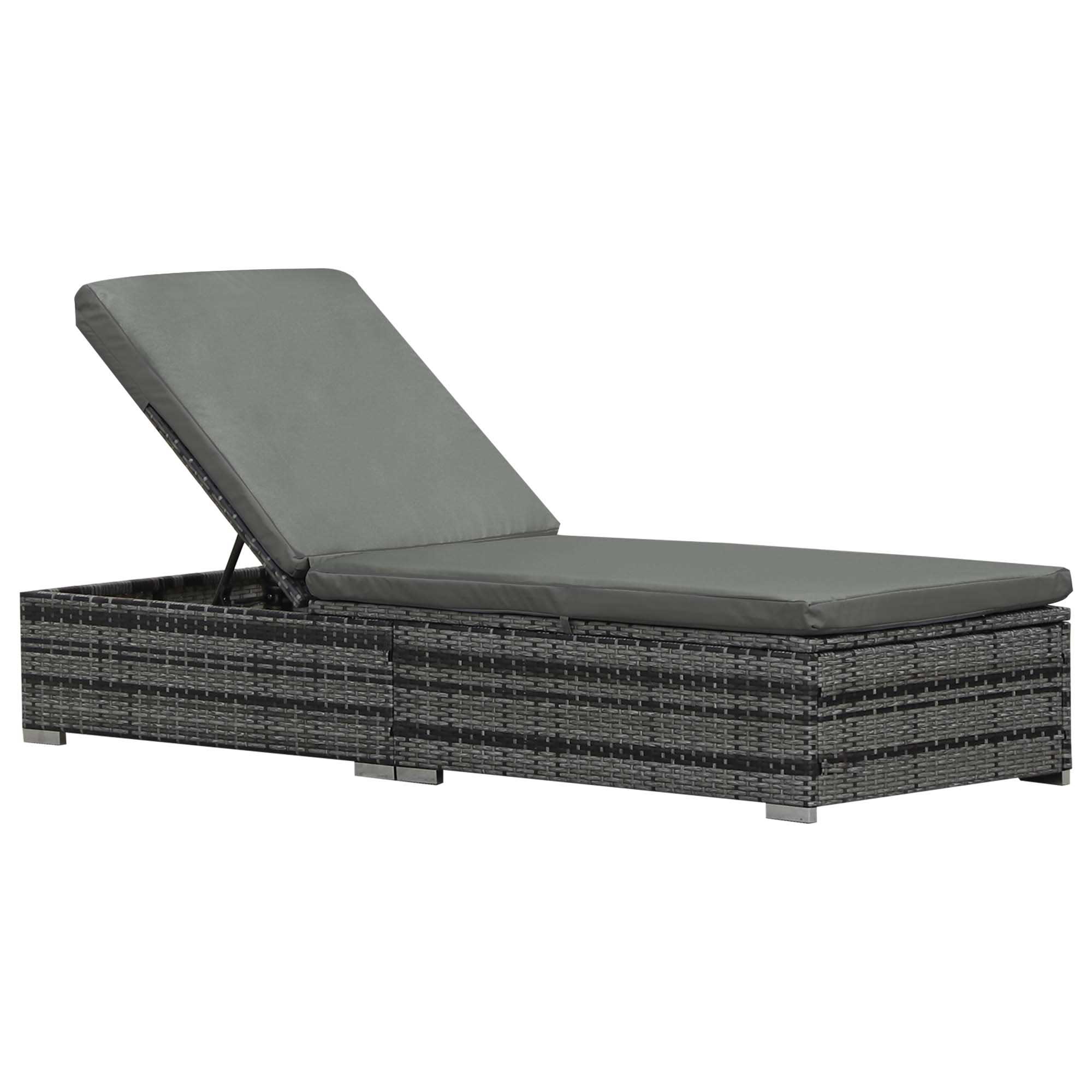 Outsunny Wicker Outdoor Lounge Chair, Patio Lounger with 5-Level Adjustable Backrest, Rattan Sun Lounger with Padded Cushion for Garden, Backyard, Poolside, Mixed Grey