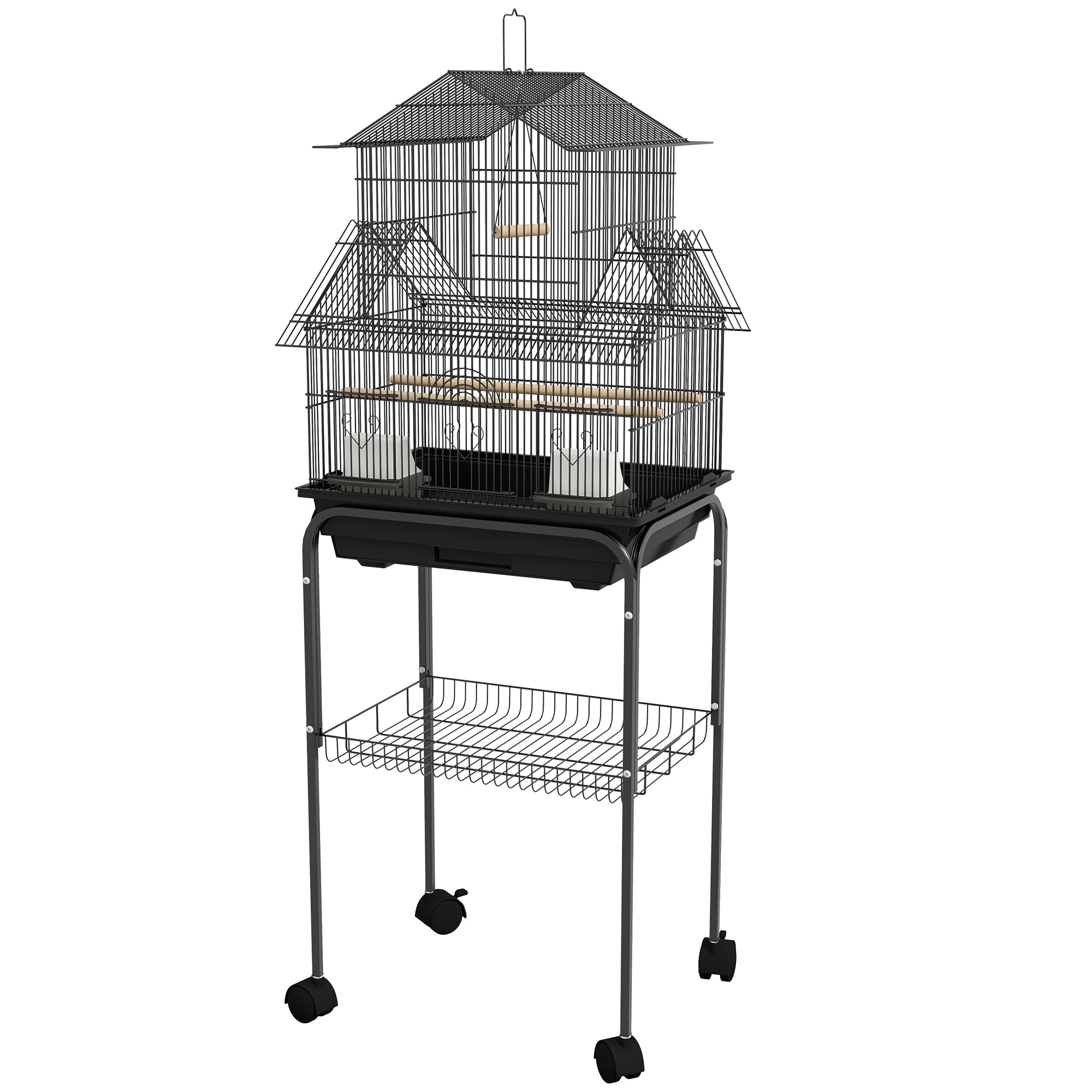 PawHut Bird Cage Budgie Cage with Stand Slide Tray Handle for Finch Canary 43.5 x 33 x 121cm Black