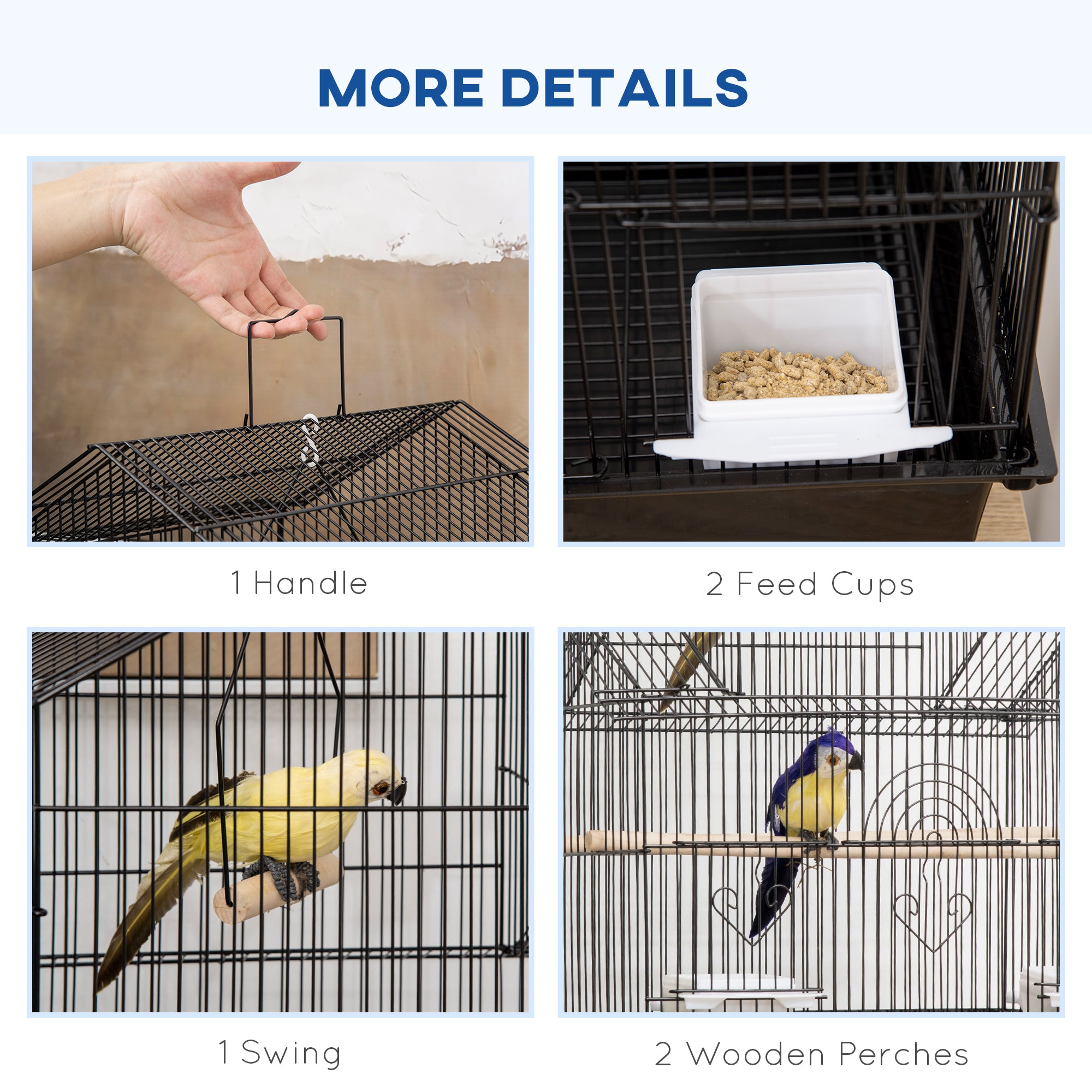 PawHut Bird Cage Budgie Cage with Stand Slide Tray Handle for Finch Canary 43.5 x 33 x 121cm Black