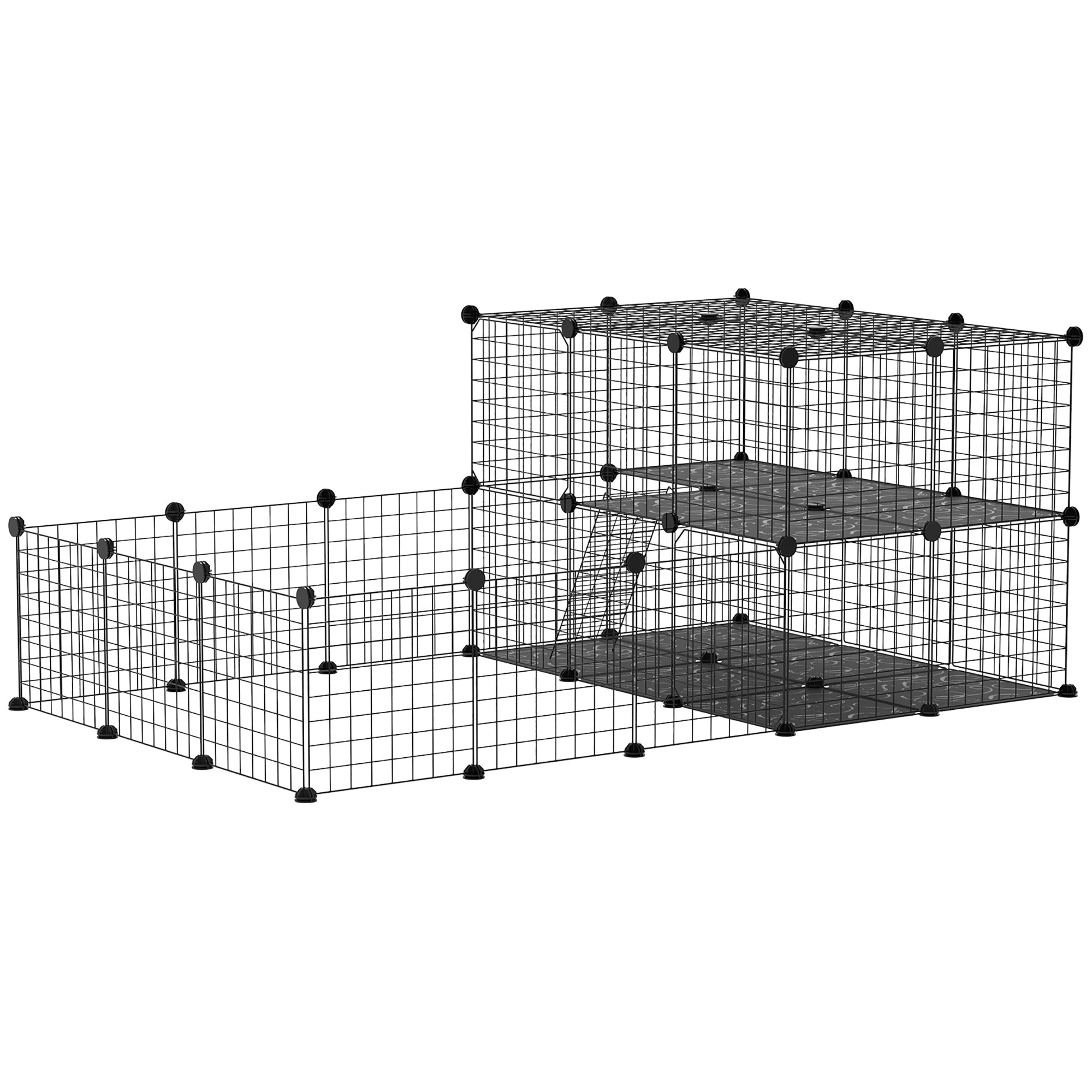 PawHut Small Animal Cage Rabbit Cage with Door, Guinea Pig Playpen, Small Animal Fence for Bunny, Chinchilla, Freret, Chinchilla, Indoor and Outdoor Use, Total 46 Panels, 68.9" x 41.3" x 27.6"