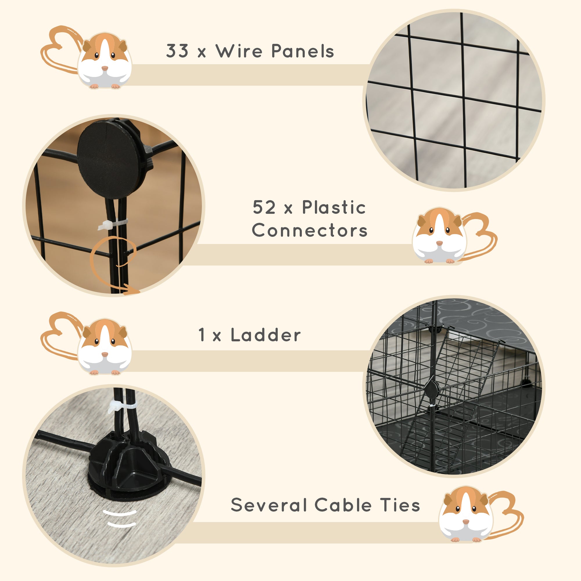 PawHut Small Animal Cage Rabbit Cage with Door, Guinea Pig Playpen, Small Animal Fence for Bunny, Chinchilla, Freret, Chinchilla, Indoor and Outdoor Use, Total 46 Panels, 68.9