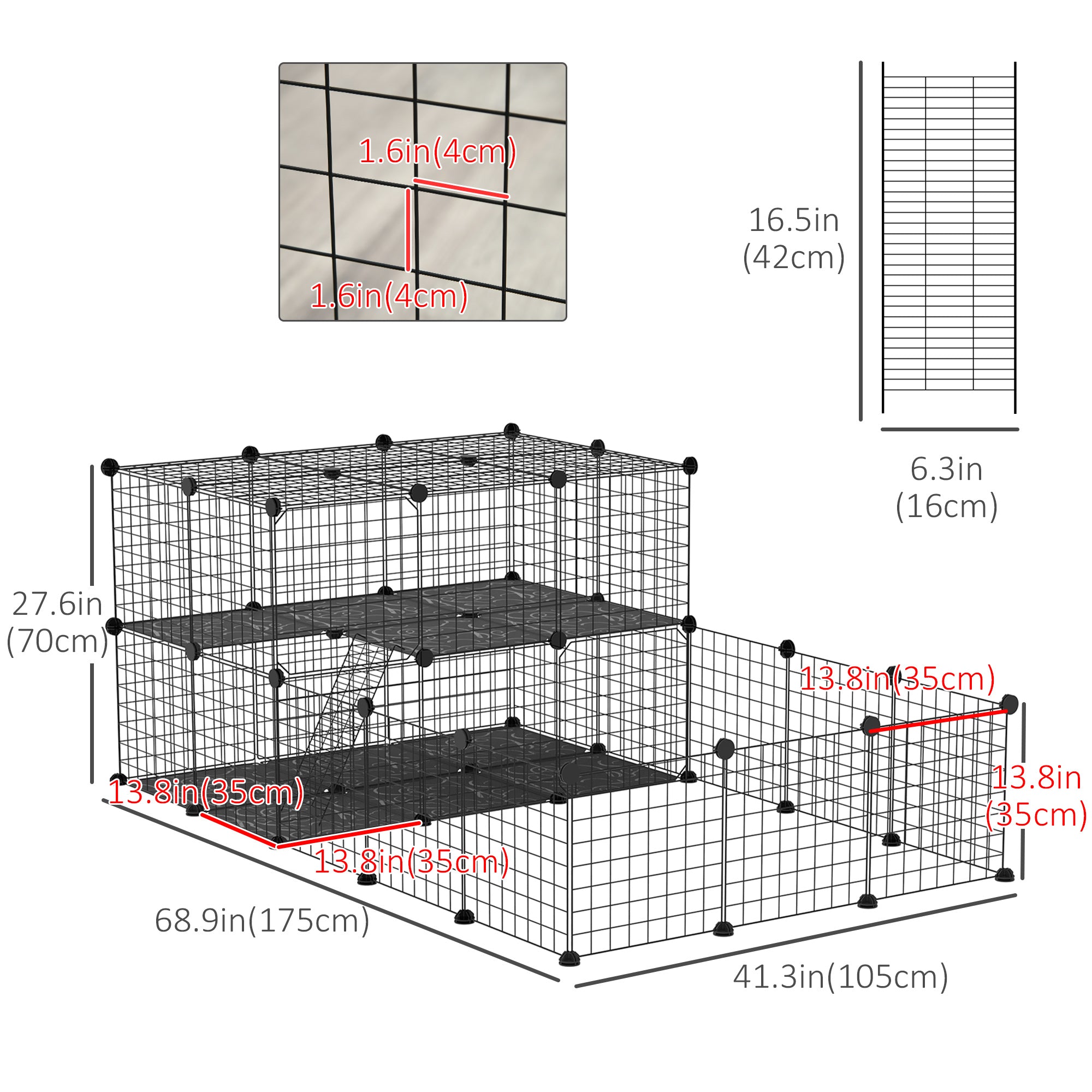 PawHut Small Animal Cage Rabbit Cage with Door, Guinea Pig Playpen, Small Animal Fence for Bunny, Chinchilla, Freret, Chinchilla, Indoor and Outdoor Use, Total 46 Panels, 68.9