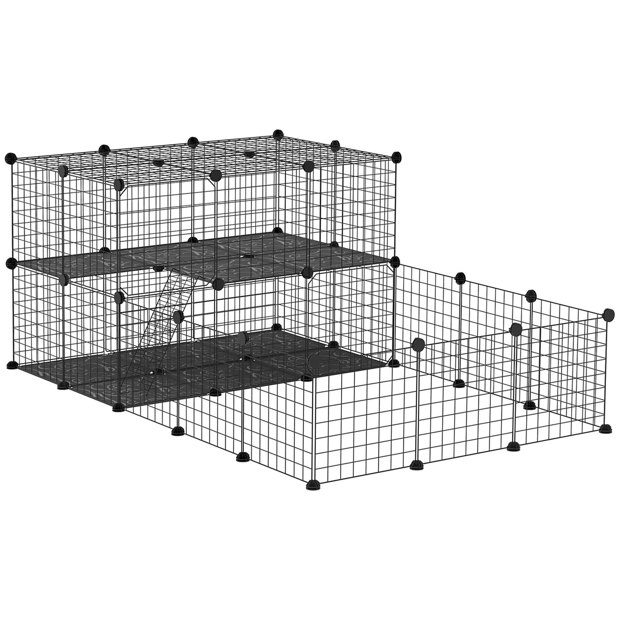PawHut Small Animal Cage Rabbit Cage with Door, Guinea Pig Playpen, Small Animal Fence for Bunny, Chinchilla, Freret, Chinchilla, Indoor and Outdoor Use, Total 46 Panels, 68.9