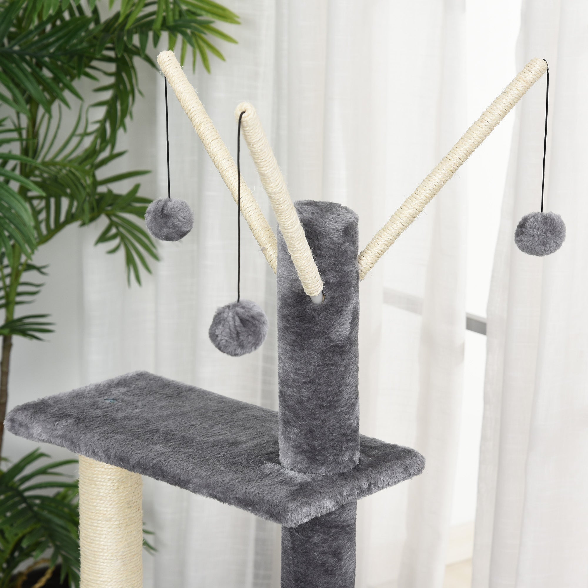 PawHut Cat Tree for Indoor Cats 121cm Kitten Tower Sisal Scratching Post Pet Activity Center Perch Condo Hanging Ball Grey