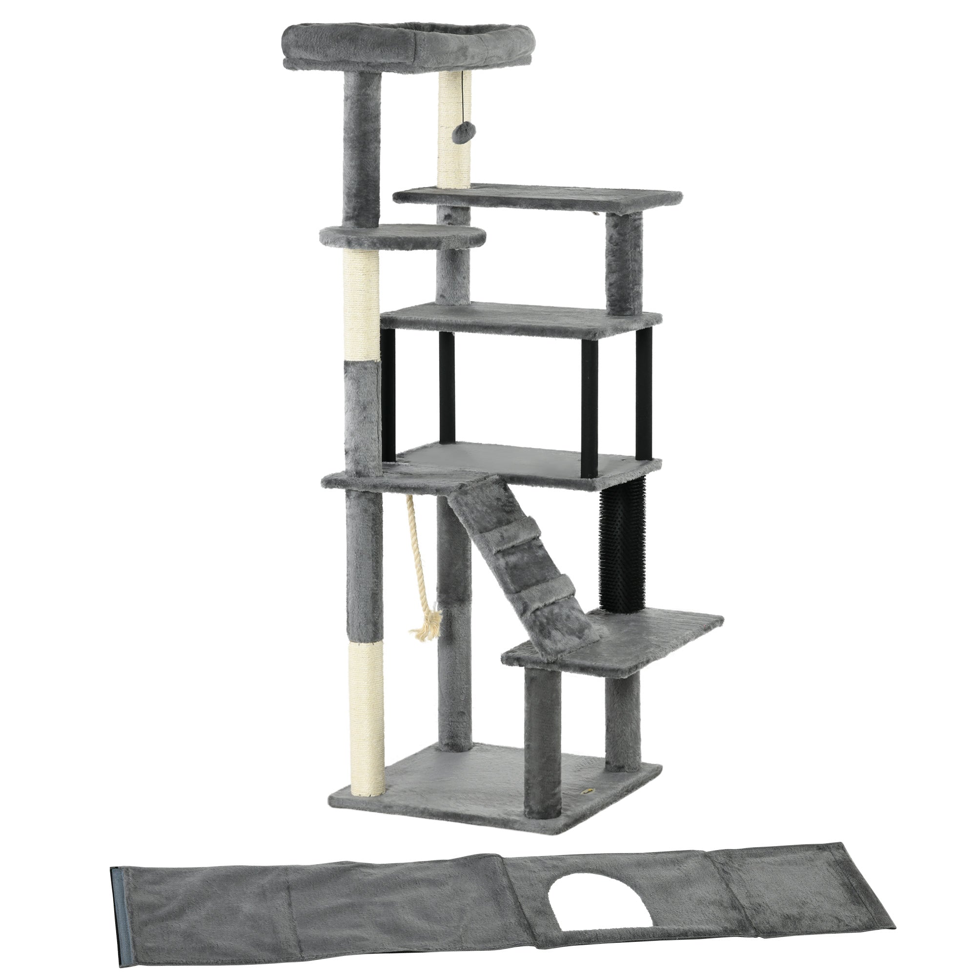 PawHut Cat Tree for Large Cats Adult, 58" Tall Cat Tree with Scratching Posts, Large Cat Tower for Indoor Cats with Bed, House, Toys, Grey