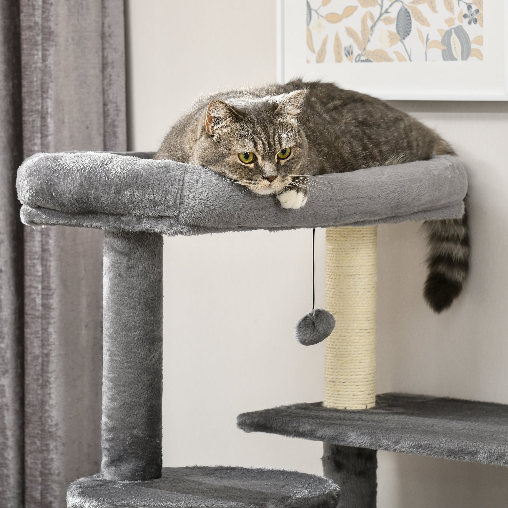 PawHut Cat Tree for Large Cats Adult, 58" Tall Cat Tree with Scratching Posts, Large Cat Tower for Indoor Cats with Bed, House, Toys, Grey