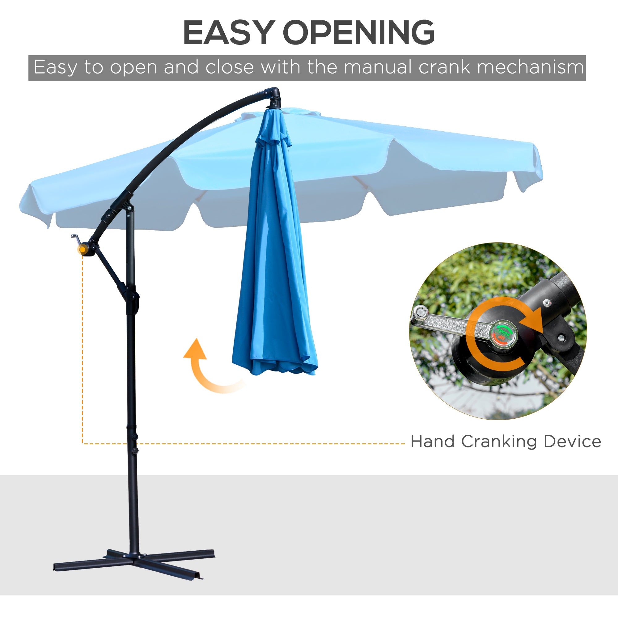 Outsunny 9FT Offset Hanging Patio Umbrella Cantilever Umbrella with Easy Tilt Adjustment, Cross Base and 8 Ribs for Backyard, Poolside, Lawn and Garden, Blue