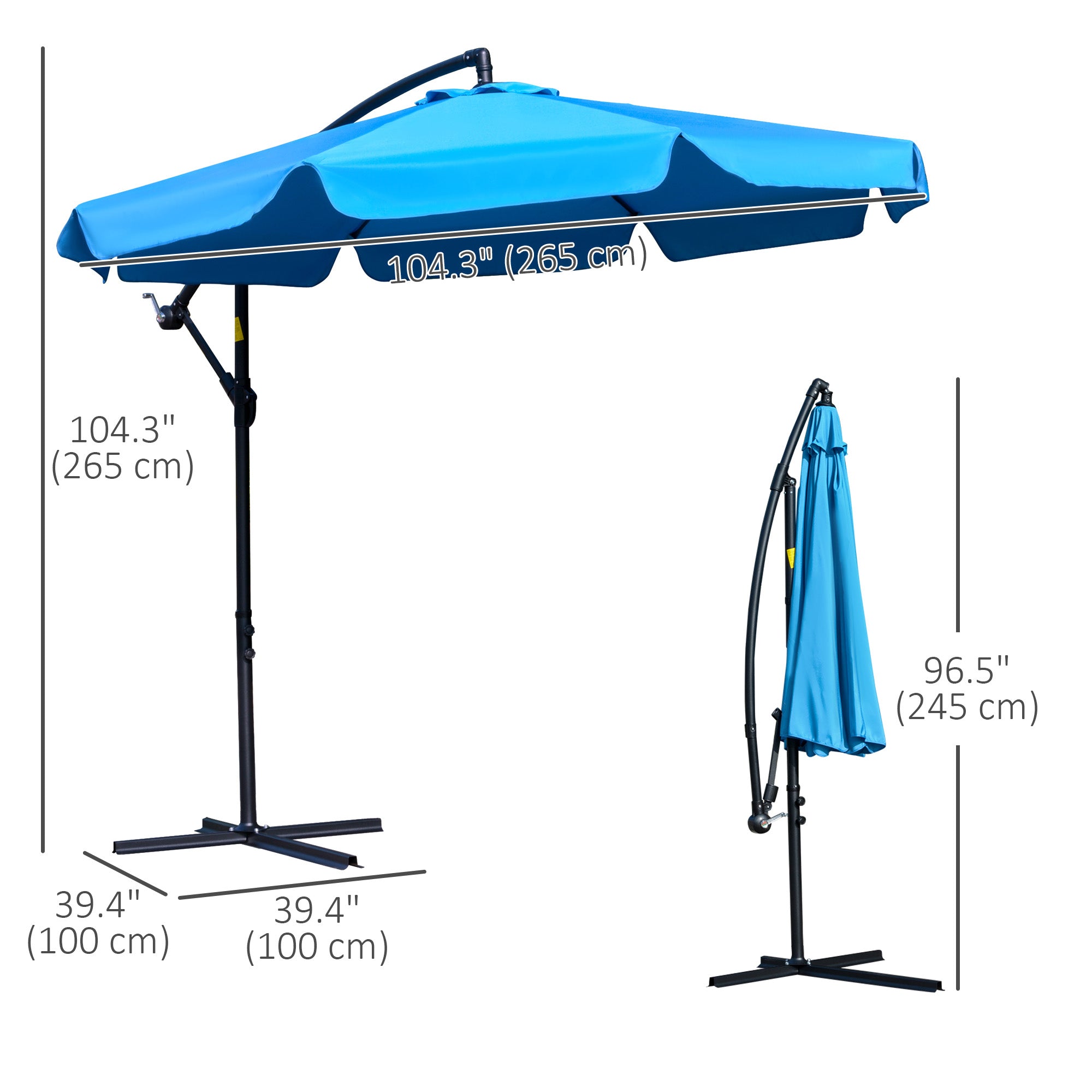 Outsunny 9FT Offset Hanging Patio Umbrella Cantilever Umbrella with Easy Tilt Adjustment, Cross Base and 8 Ribs for Backyard, Poolside, Lawn and Garden, Blue