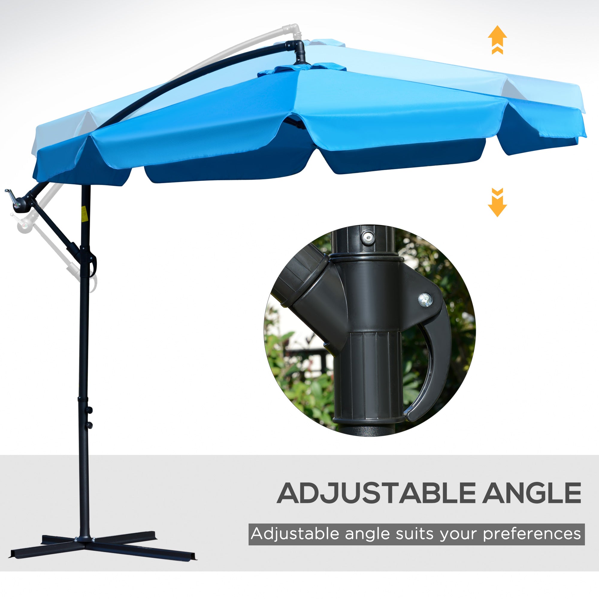 Outsunny 9FT Offset Hanging Patio Umbrella Cantilever Umbrella with Easy Tilt Adjustment, Cross Base and 8 Ribs for Backyard, Poolside, Lawn and Garden, Blue