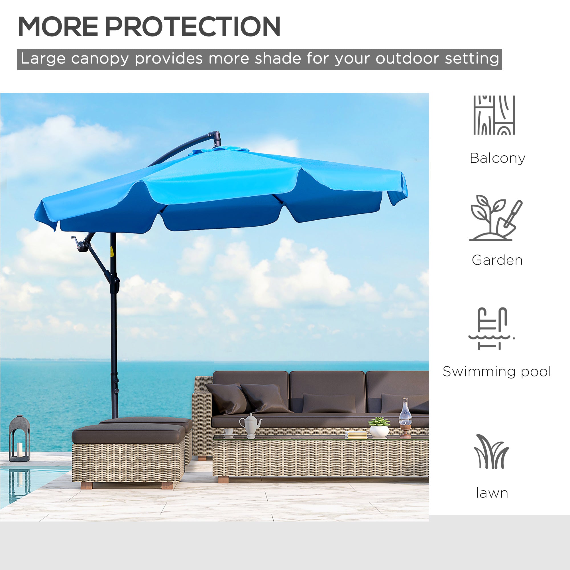 Outsunny 9FT Offset Hanging Patio Umbrella Cantilever Umbrella with Easy Tilt Adjustment, Cross Base and 8 Ribs for Backyard, Poolside, Lawn and Garden, Blue
