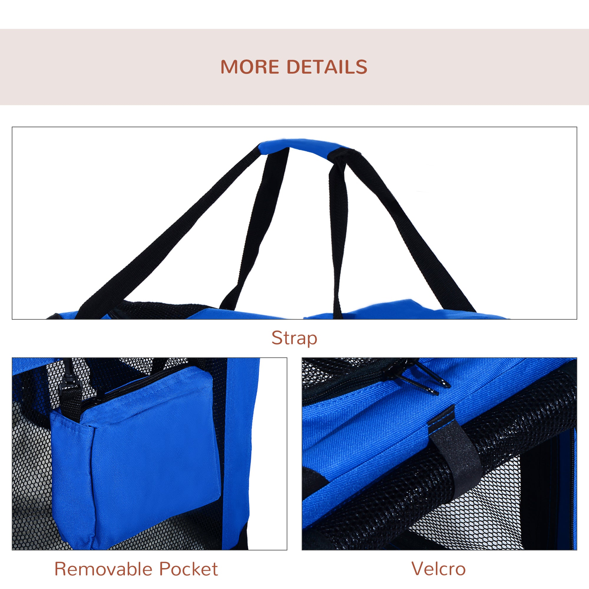 PawHut Foldable Pet Carrier for Small and Miniature Dogs, Portable Cat Carrier Soft Side Pet Travel Crate with Removable Mat, Storage Bags, Breathable Mesh Window 60 x 42 x 42cm - Blue