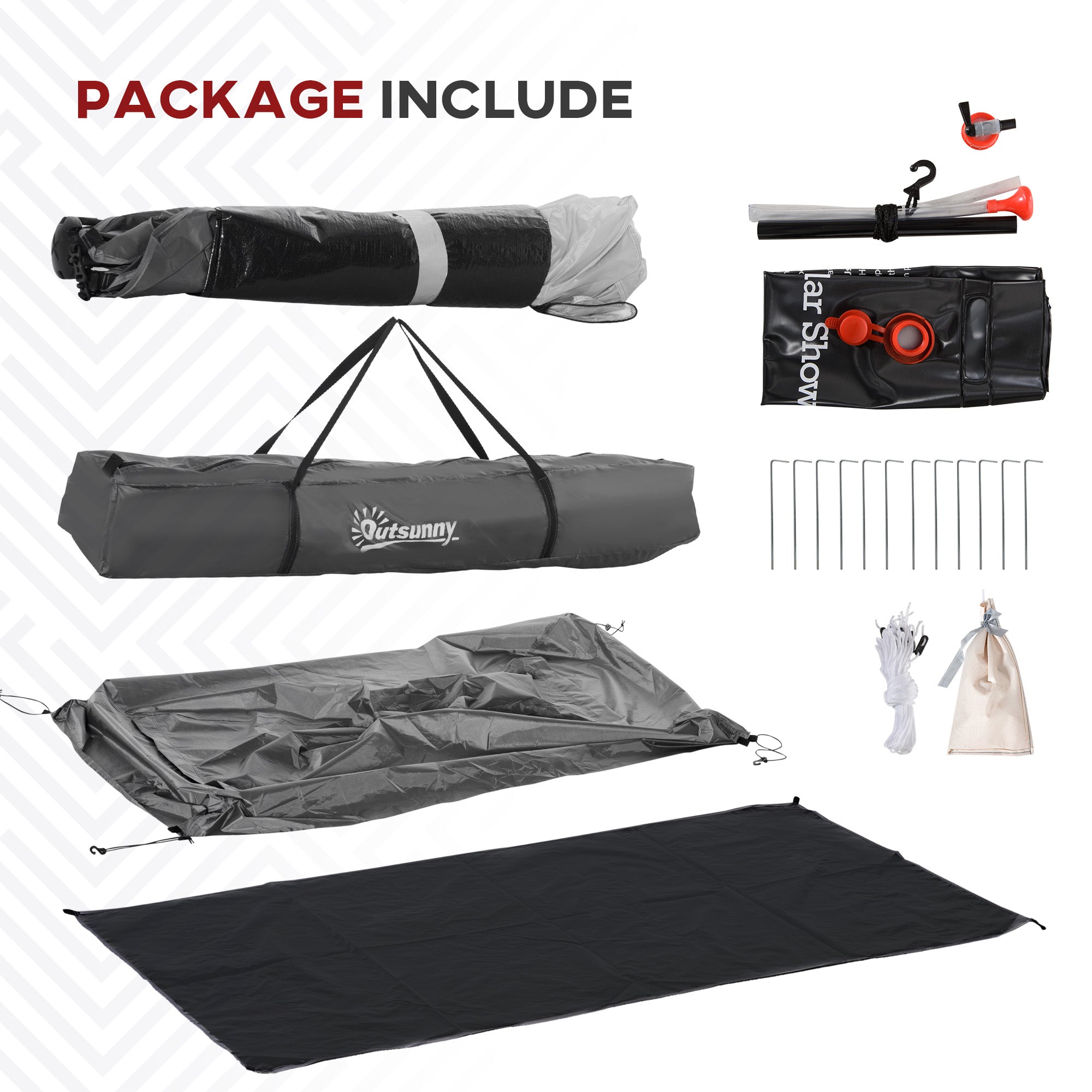 Outsunny Pop Up Shower Tent for Camping with 2 Rooms, Outdoor Portable Changing Tent Privacy Enclosure with Shower Bag, Hook, Floor and Carrying Bag, Dark Grey