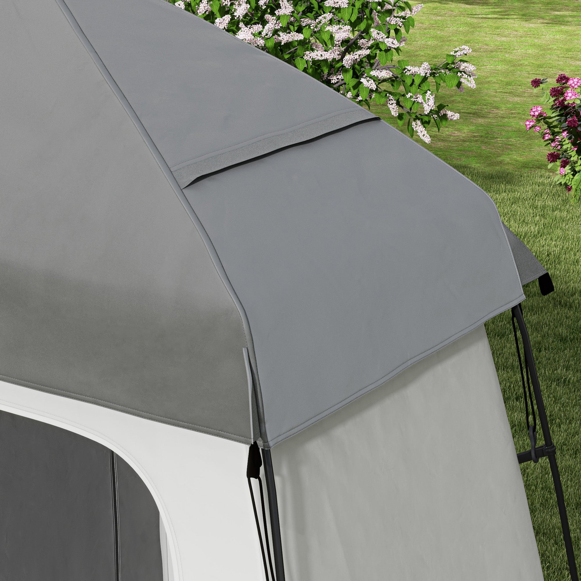 Outsunny Pop Up Shower Tent for Camping with 2 Rooms, Outdoor Portable Changing Tent Privacy Enclosure with Shower Bag, Hook, Floor and Carrying Bag, Dark Grey