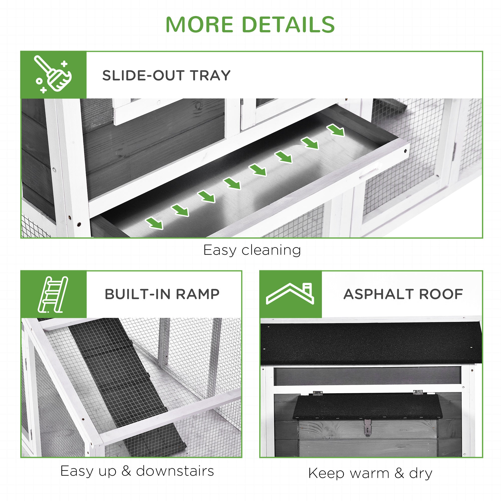 PawHut 69" Chicken Coop Wooden Hen House Rabbit Hutch Poultry Cage Pen Outdoor Backyard with Outdoor Run Nesting Box Removable Tray Waterproof Asphalt Roof Lockable Door Grey