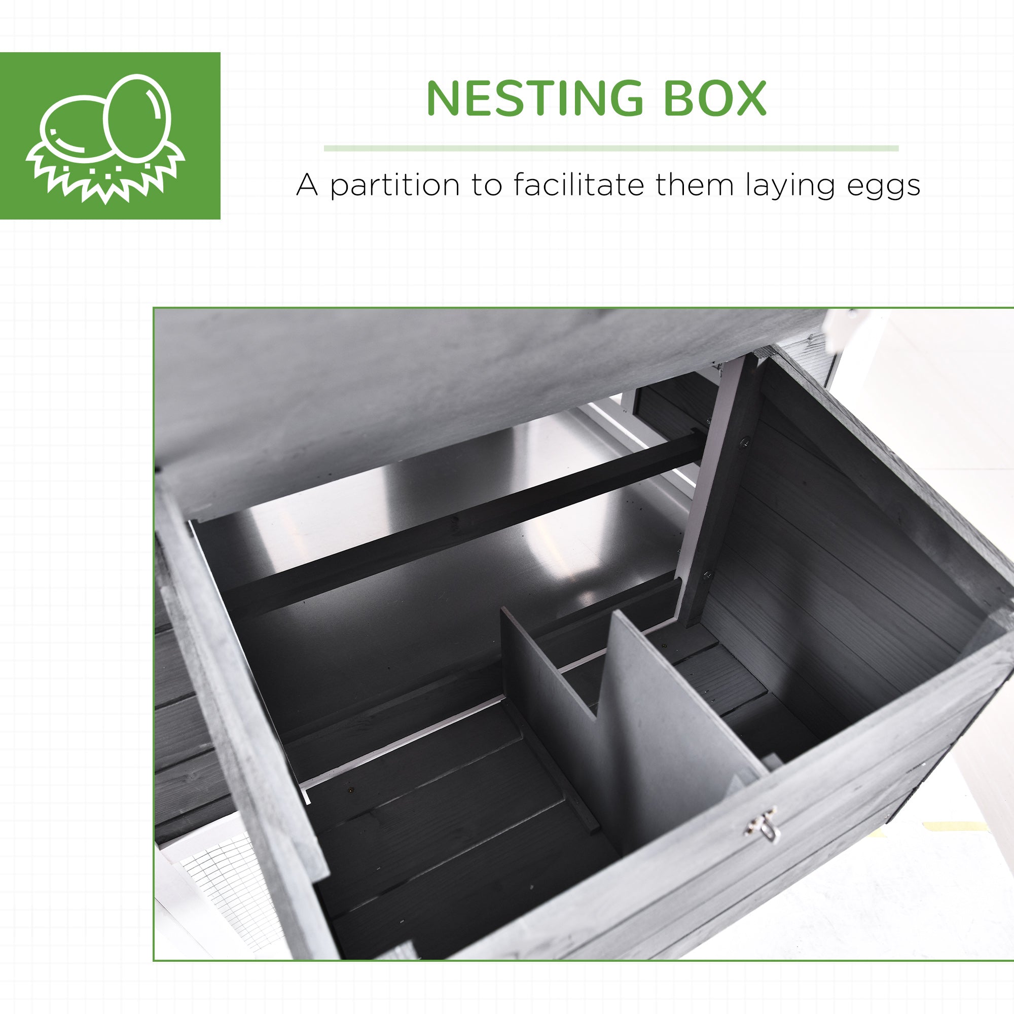 PawHut Chicken Coop with Run Backyard Wooden Hen House Poultry Coops Cages with Nesting Box Ramp Sliding Tray Outdoor Grey for 2-4 Chickens 175.4 x 95.5 x 100cm