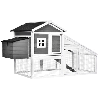 PawHut Chicken Coop with Run Backyard Wooden Hen House Poultry Coops Cages with Nesting Box Ramp Sliding Tray Outdoor Grey for 2-4 Chickens 175.4 x 95.5 x 100cm
