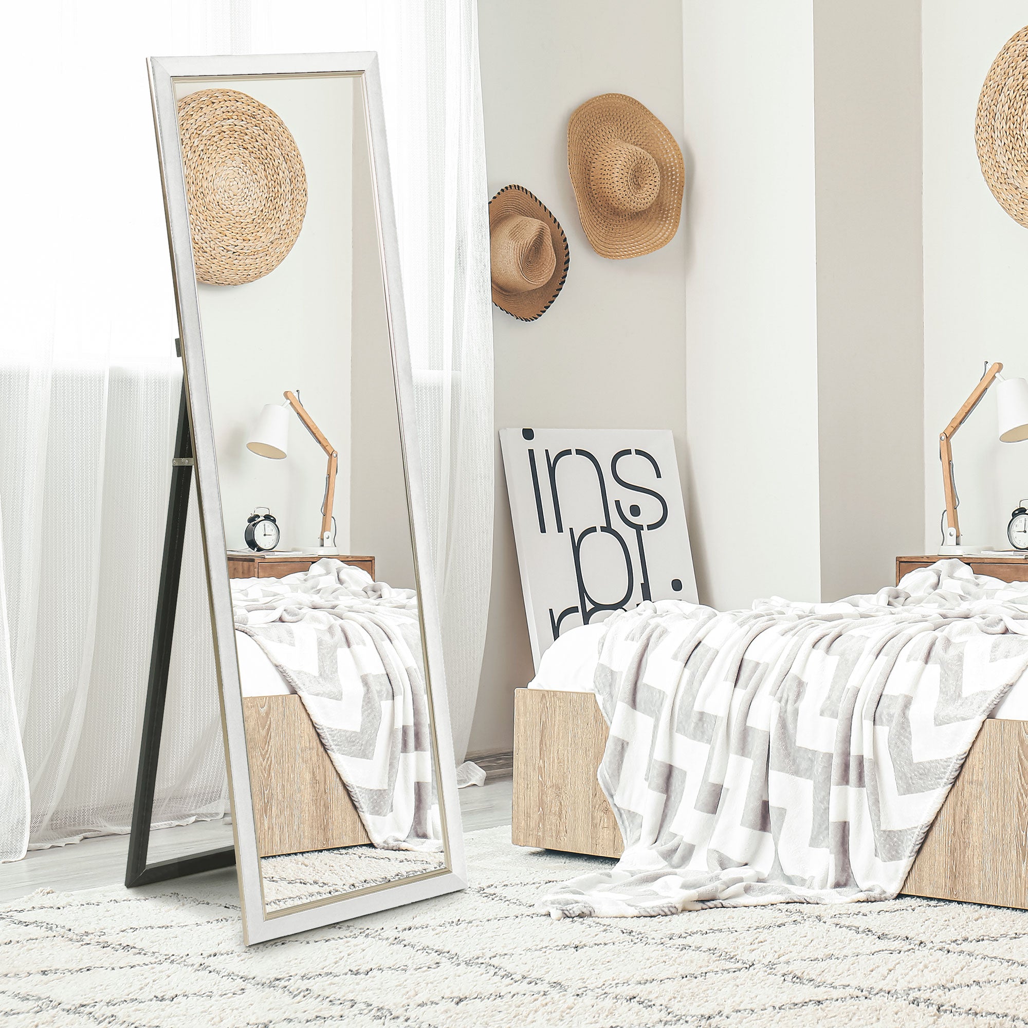 HOMCOM Full Length Mirror, 64" x 21" Full Body Mirror with Gold Frame, Free Standing, Leaning or Wall Mirror for Living Room, Bedroom, White