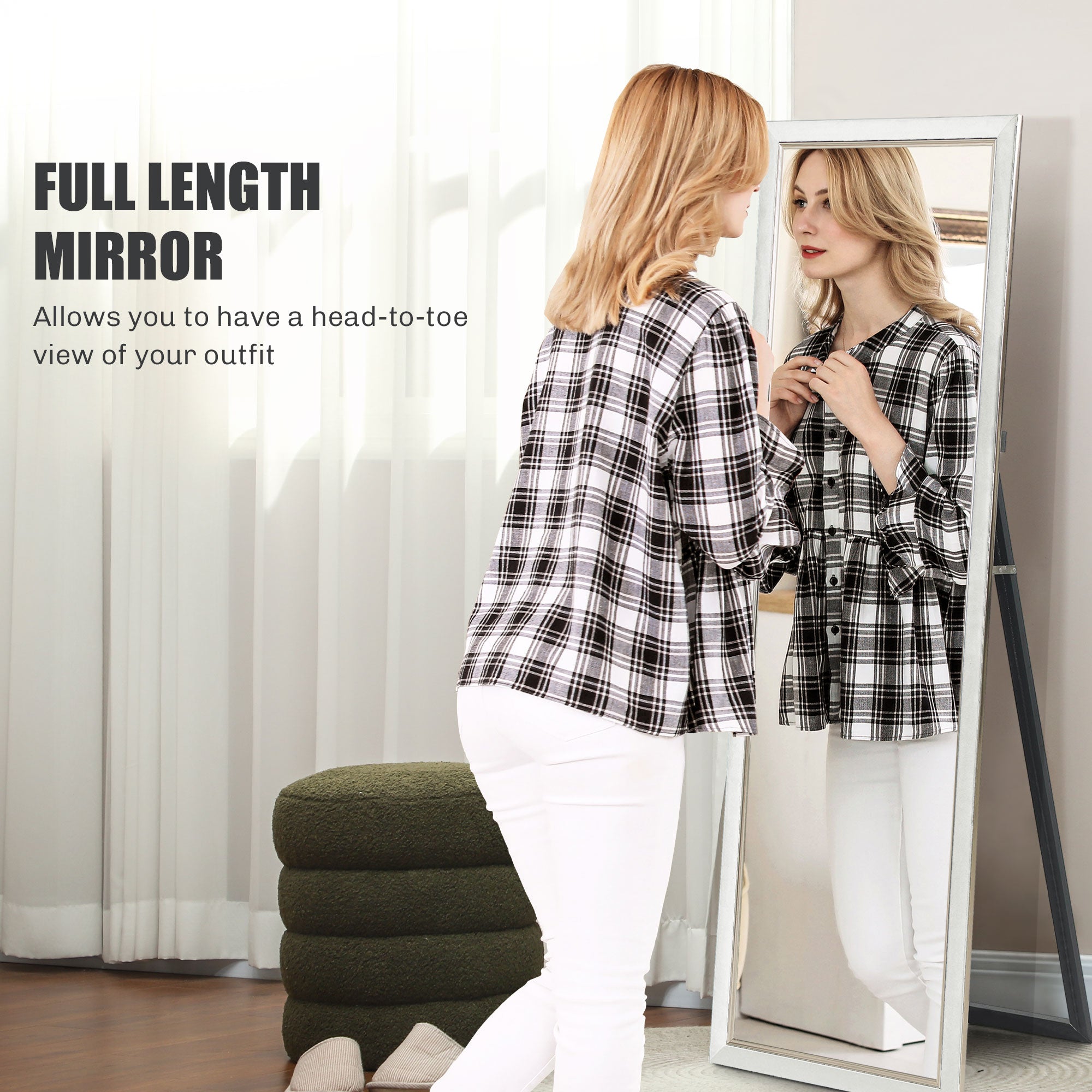 HOMCOM Full Length Mirror, 64" x 21" Full Body Mirror with Gold Frame, Free Standing, Leaning or Wall Mirror for Living Room, Bedroom, White