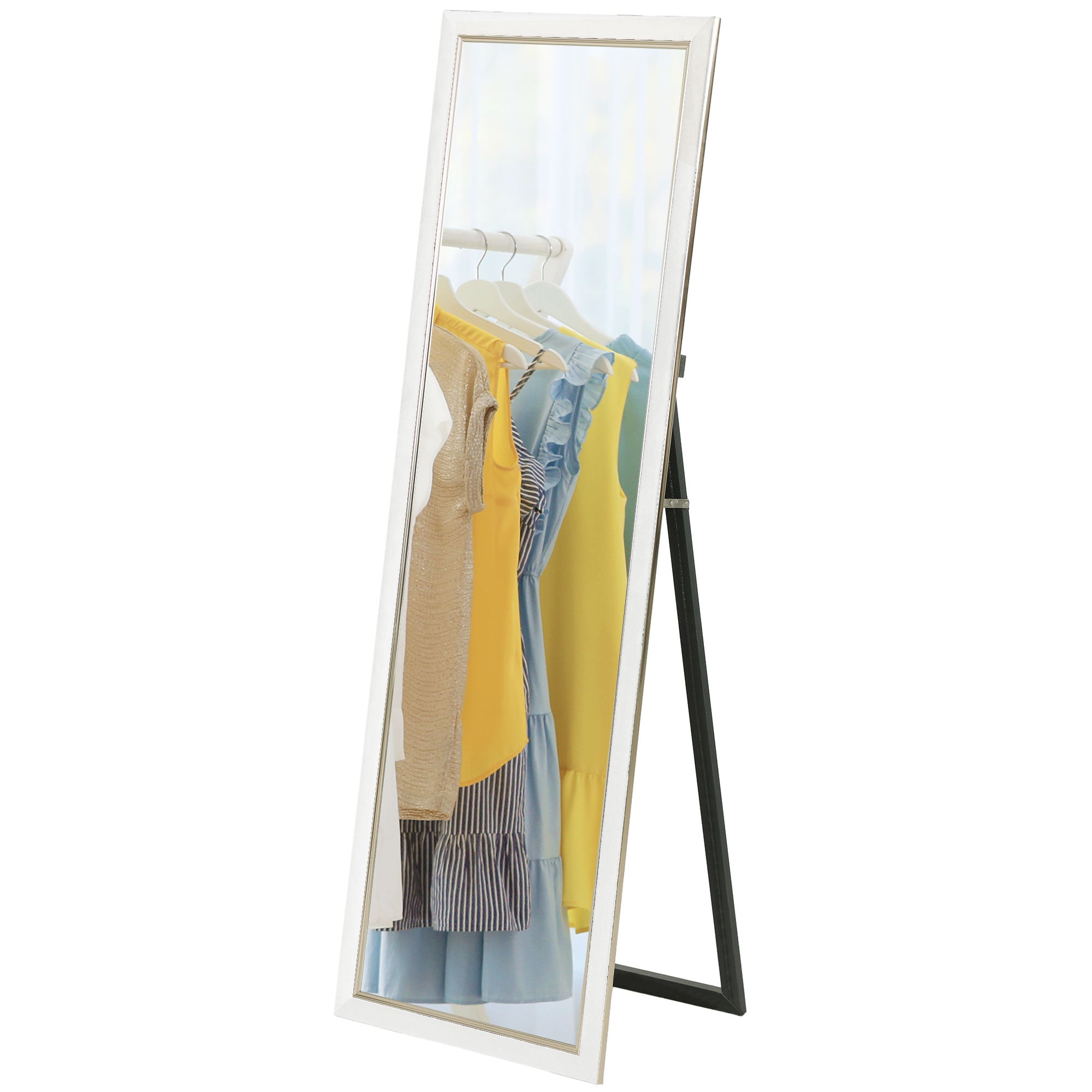HOMCOM Full Length Mirror, 64" x 21" Full Body Mirror with Gold Frame, Free Standing, Leaning or Wall Mirror for Living Room, Bedroom, White