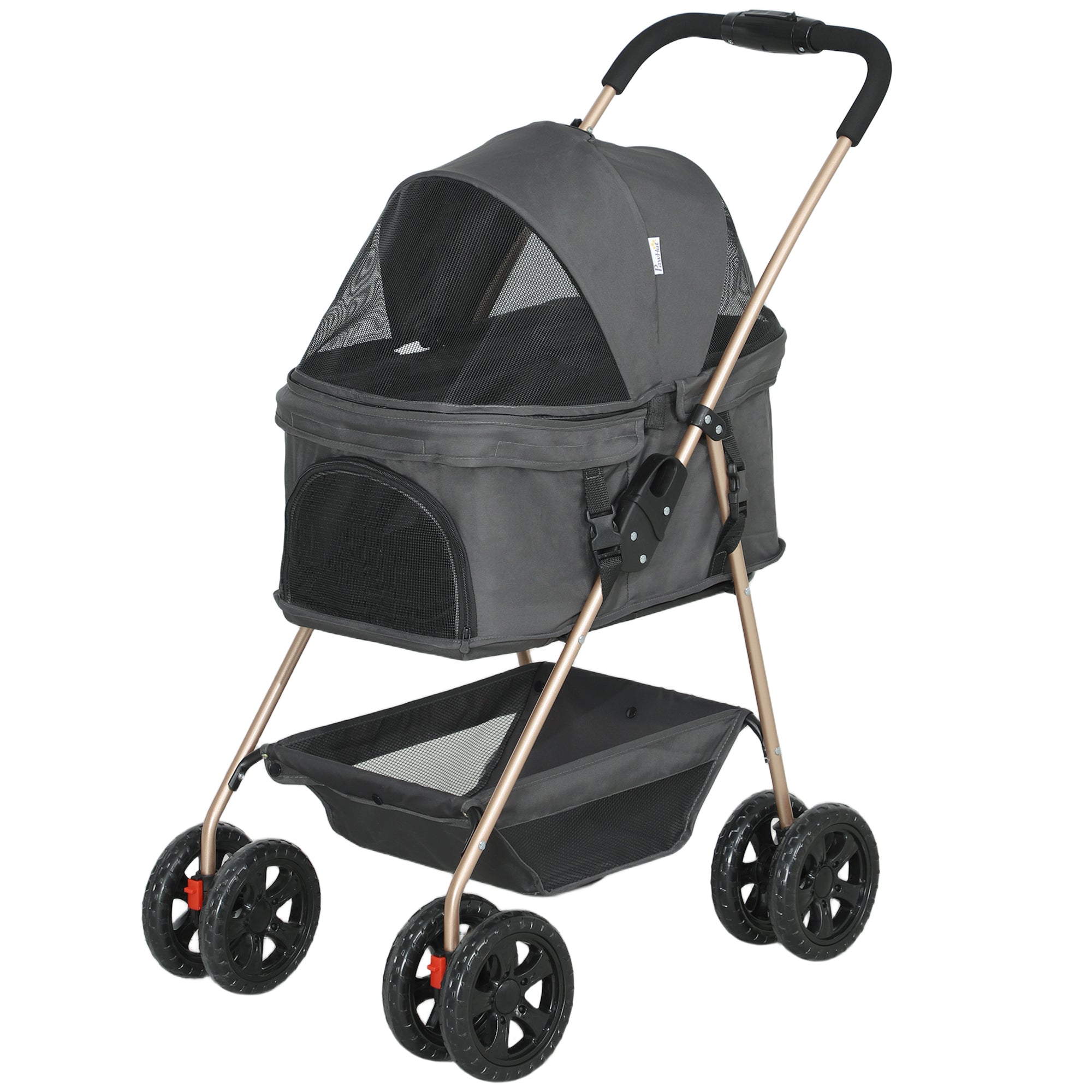 PawHut 3 in 1 Pet Stroller with Detachable Carrier, 4 Wheels Dog Stroller with Storage Basket, Cupholder, Washable Pads, Folding Lightweight Cat Stroller for Mini Dogs and Cats, Gray