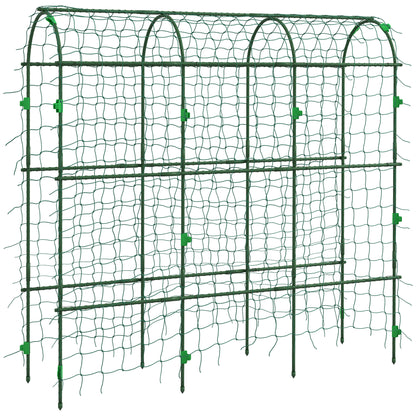 Outsunny Cucumber Trellis, 6ft Tall Garden Arch Trellis for Climbing Plants Outdoor, A-Frame, with PE Coated Steel Structure and Net, Support Vegetables Peas Fruits Vines