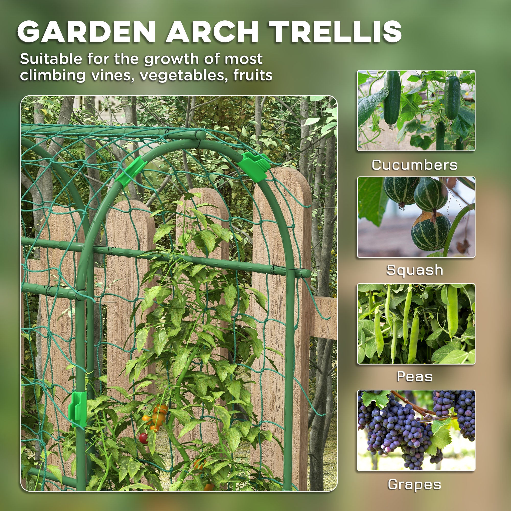 Outsunny Cucumber Trellis, 6ft Tall Garden Arch Trellis for Climbing Plants Outdoor, A-Frame, with PE Coated Steel Structure and Net, Support Vegetables Peas Fruits Vines
