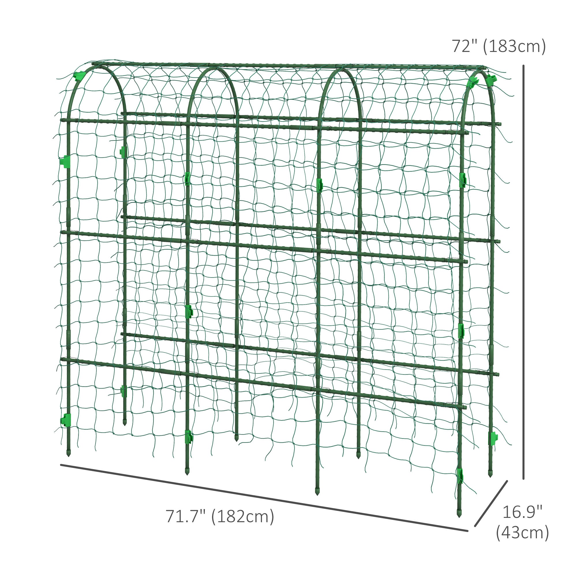 Outsunny Cucumber Trellis, 6ft Tall Garden Arch Trellis for Climbing Plants Outdoor, A-Frame, with PE Coated Steel Structure and Net, Support Vegetables Peas Fruits Vines
