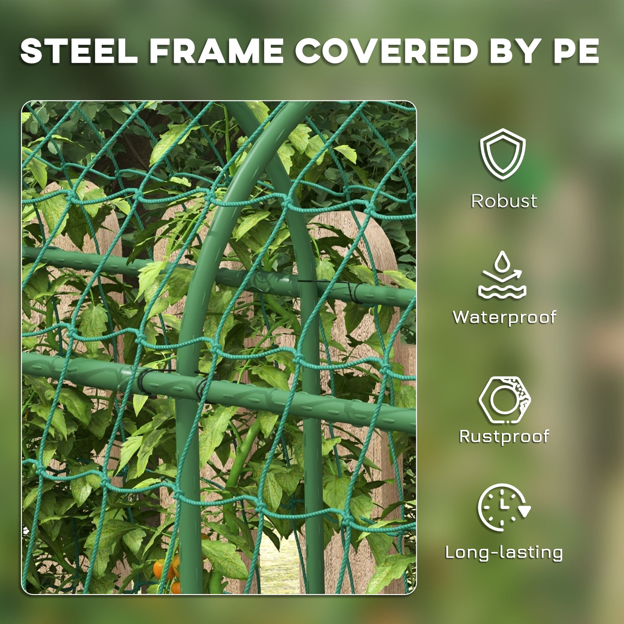 Outsunny Cucumber Trellis, 6ft Tall Garden Arch Trellis for Climbing Plants Outdoor, A-Frame, with PE Coated Steel Structure and Net, Support Vegetables Peas Fruits Vines