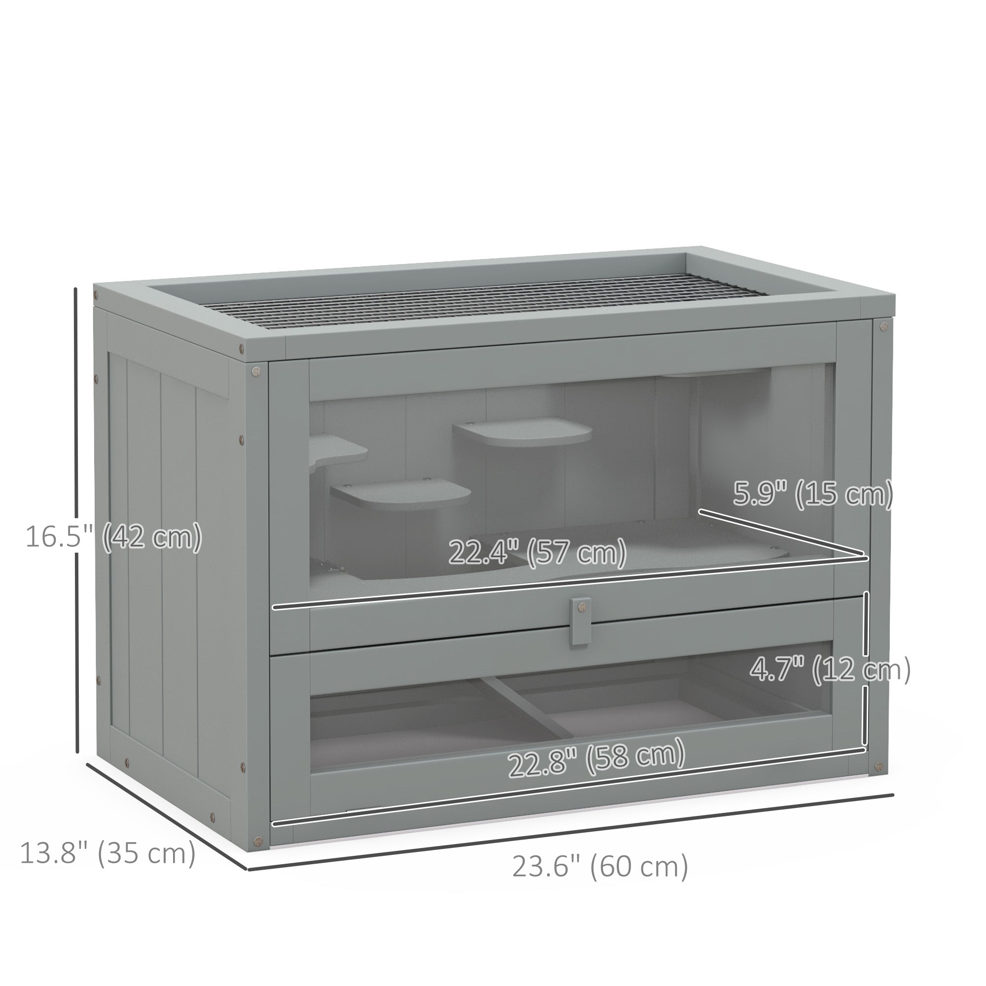 PawHut 24 Inch Hamster Cage, 2 Levels Small Animals Cage with Openable Roof, Run Space, Platforms, Pet House for Dwarf Hamsters, Gerbils, Chinchillas, Grey