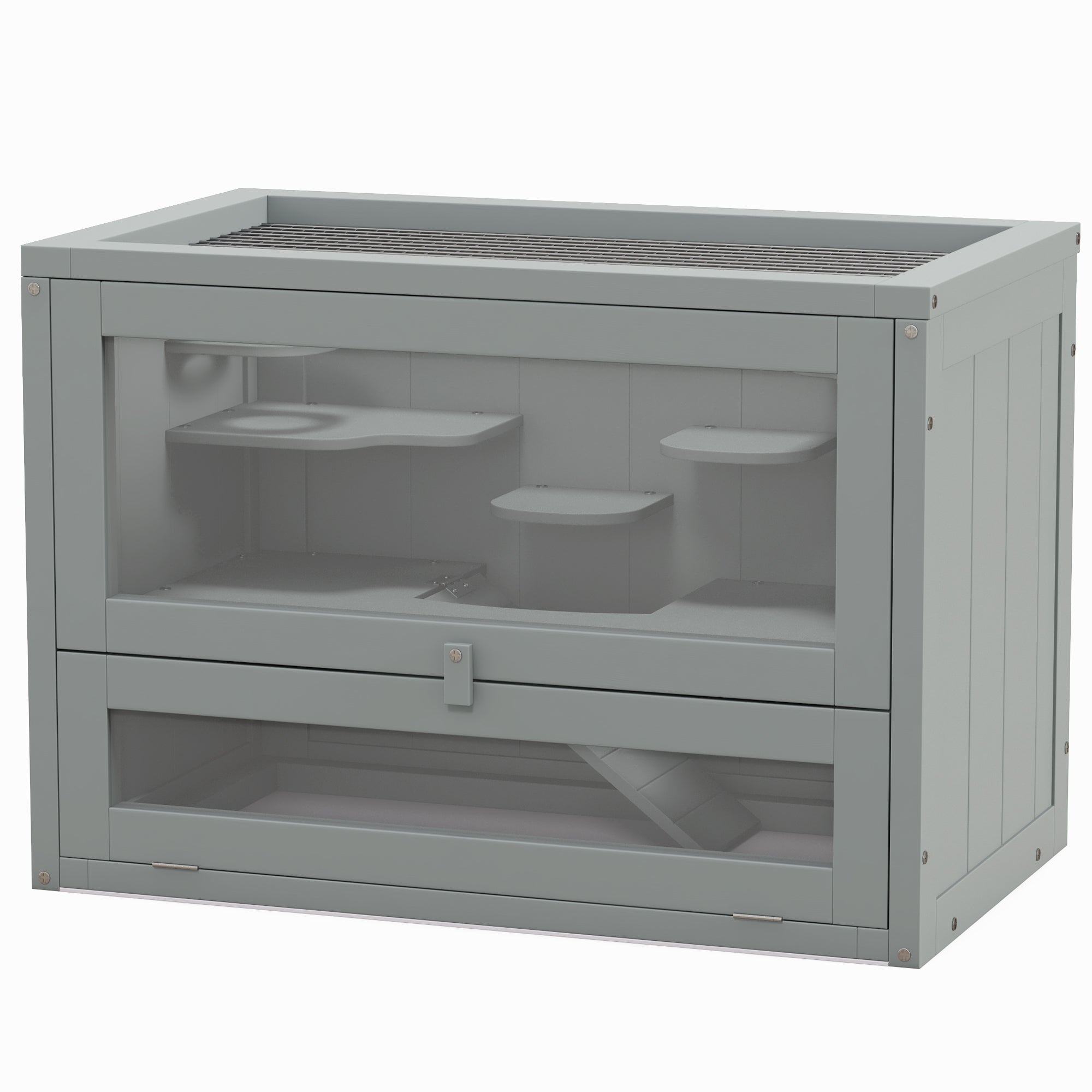 PawHut 24 Inch Hamster Cage, 2 Levels Small Animals Cage with Openable Roof, Run Space, Platforms, Pet House for Dwarf Hamsters, Gerbils, Chinchillas, Grey