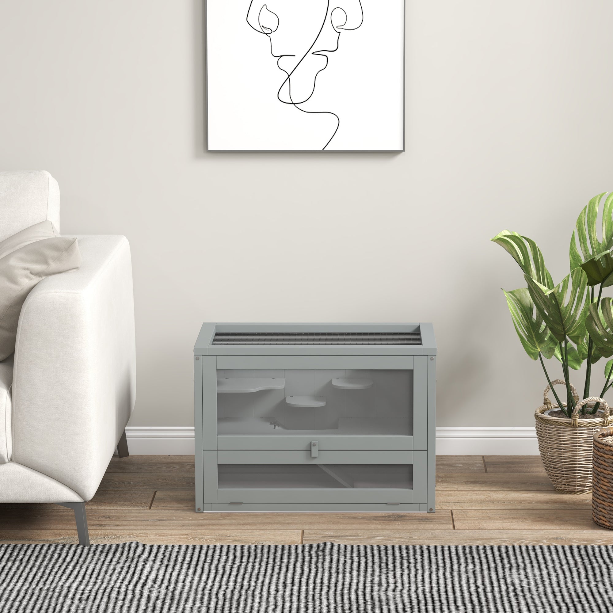 PawHut 24 Inch Hamster Cage, 2 Levels Small Animals Cage with Openable Roof, Run Space, Platforms, Pet House for Dwarf Hamsters, Gerbils, Chinchillas, Grey