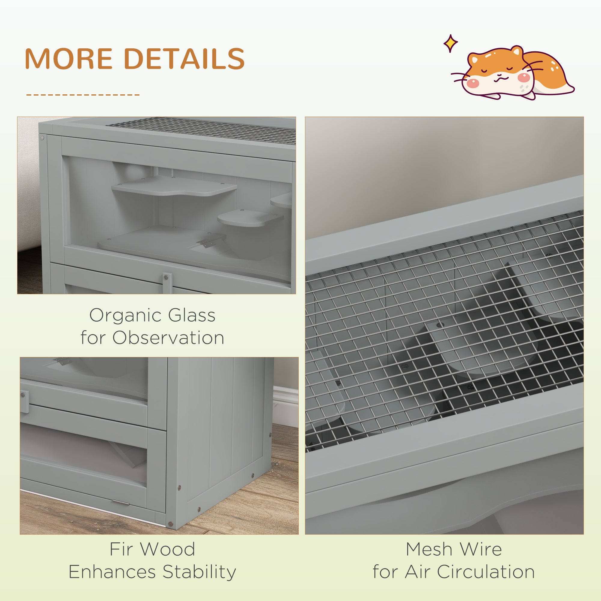 PawHut 24 Inch Hamster Cage, 2 Levels Small Animals Cage with Openable Roof, Run Space, Platforms, Pet House for Dwarf Hamsters, Gerbils, Chinchillas, Grey