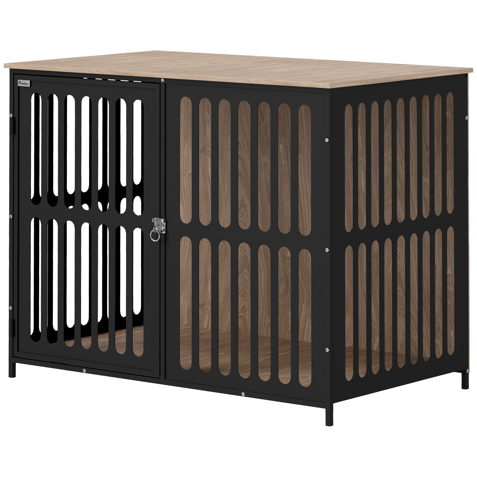 PawHut Dog Crate Furniture, Dog Cage Side End Table Indoor with Anti-Chew Resistant Mesh, Anti-Escape Door, for Large Pet, 100 x 60 x 81.5 cm, Walnut Brown