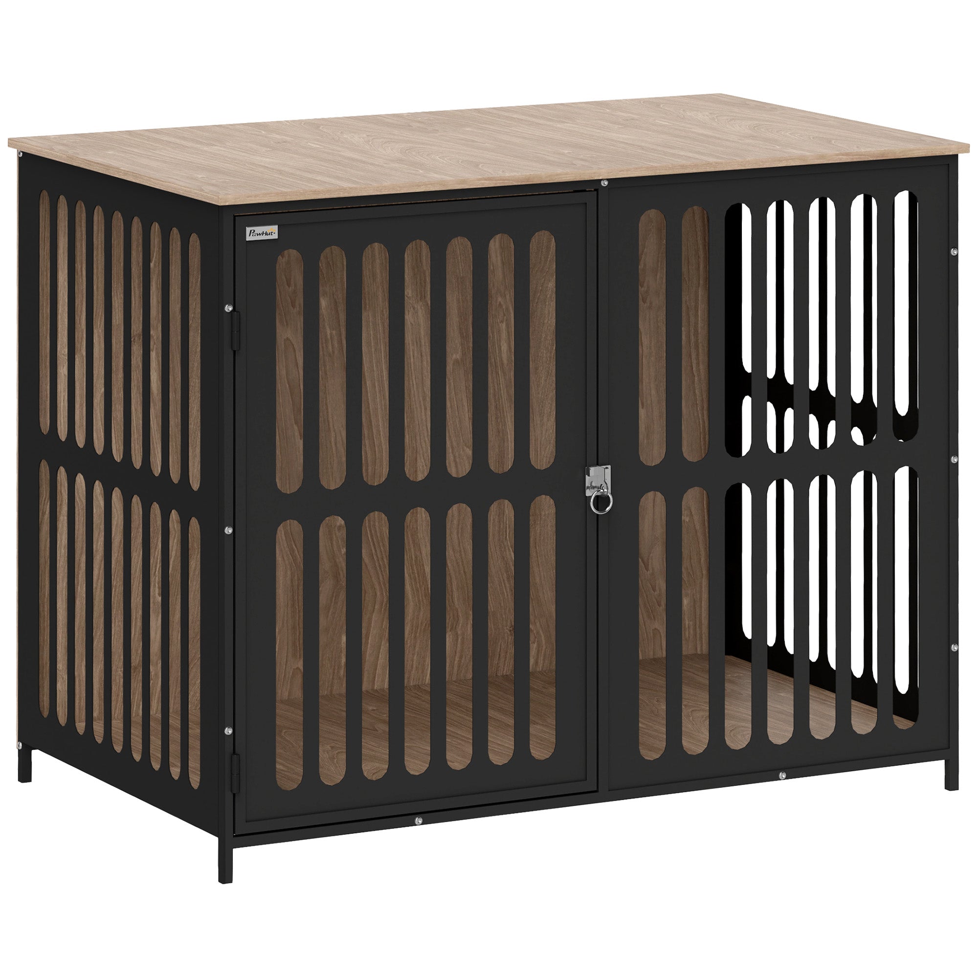 PawHut Dog Crate Furniture, Dog Cage Side End Table Indoor with Anti-Chew Resistant Mesh, Anti-Escape Door, for Large Pet, 100 x 60 x 81.5 cm, Walnut Brown