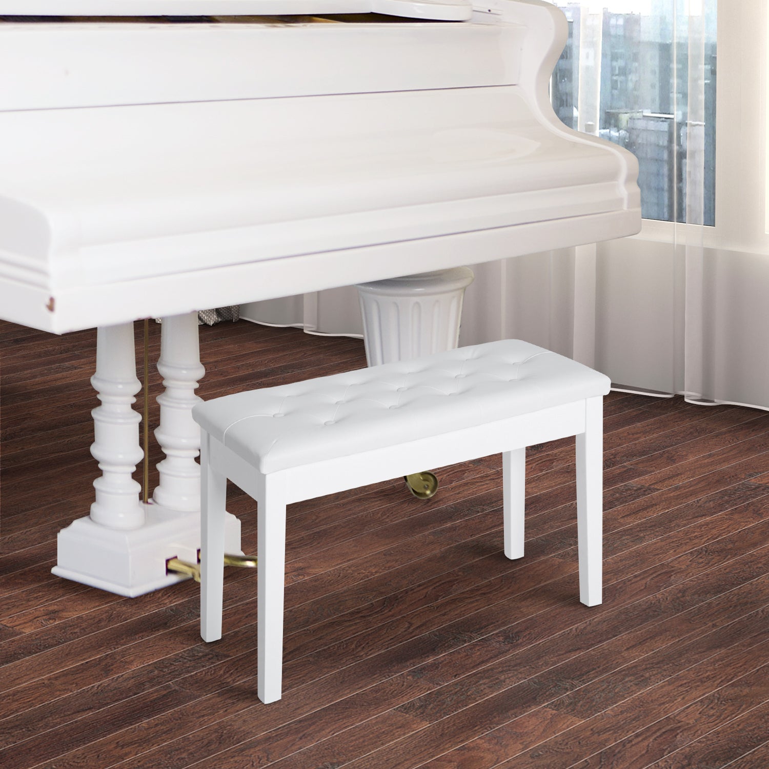 HOMCOM 30" Padded Storage Piano Bench Artist Keyboard Seat Faux Leather (White)