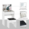 HOMCOM Mirrored Vanity Set, Dressing Table and Stool Set, Makeup Desk with Flip Top, Bedroom Furniture, White