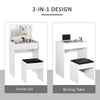 HOMCOM Mirrored Vanity Set, Dressing Table and Stool Set, Makeup Desk with Flip Top, Bedroom Furniture, White