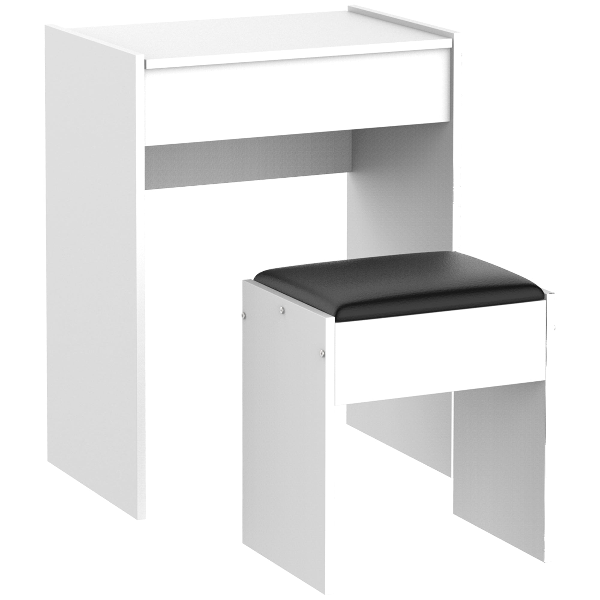 HOMCOM Mirrored Vanity Set, Dressing Table and Stool Set, Makeup Desk with Flip Top, Bedroom Furniture, White