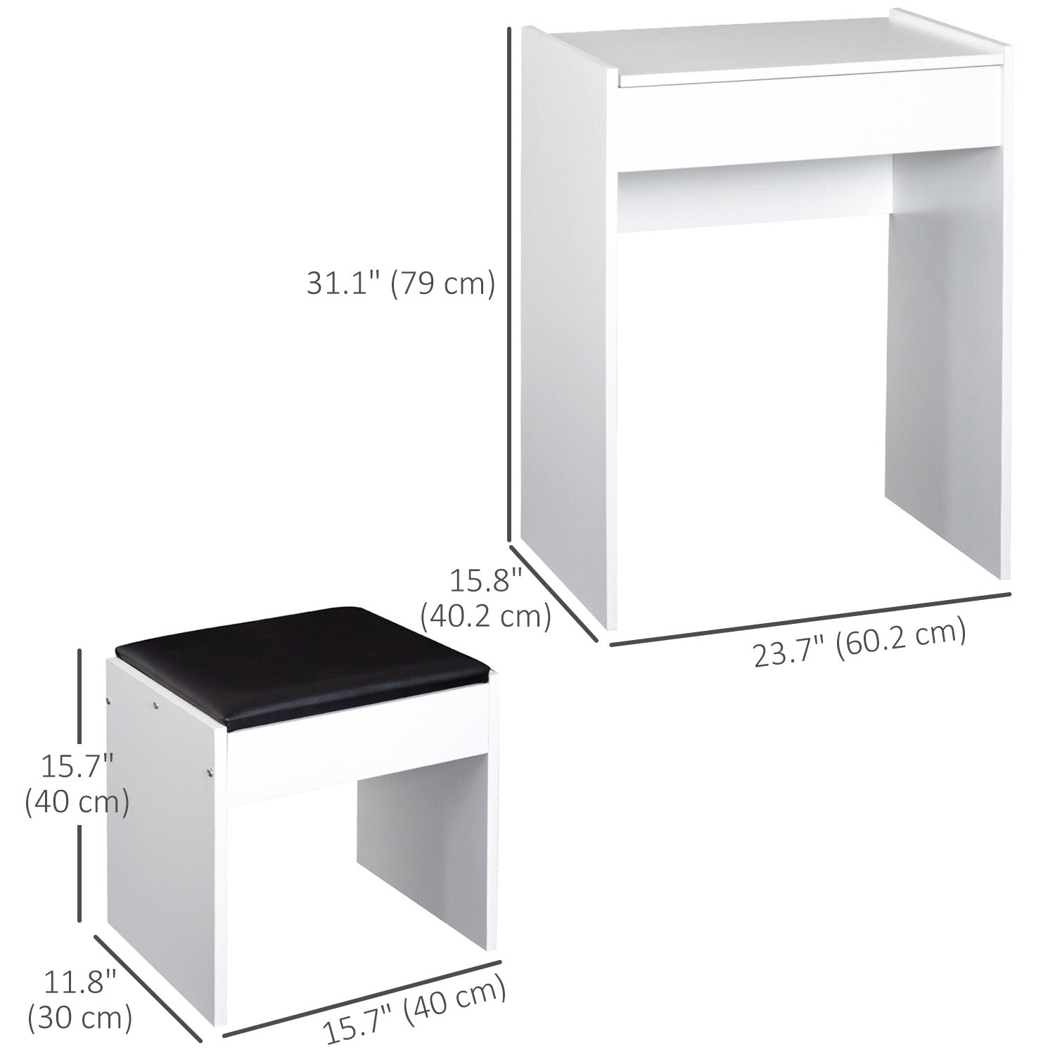 HOMCOM Mirrored Vanity Set, Dressing Table and Stool Set, Makeup Desk with Flip Top, Bedroom Furniture, White