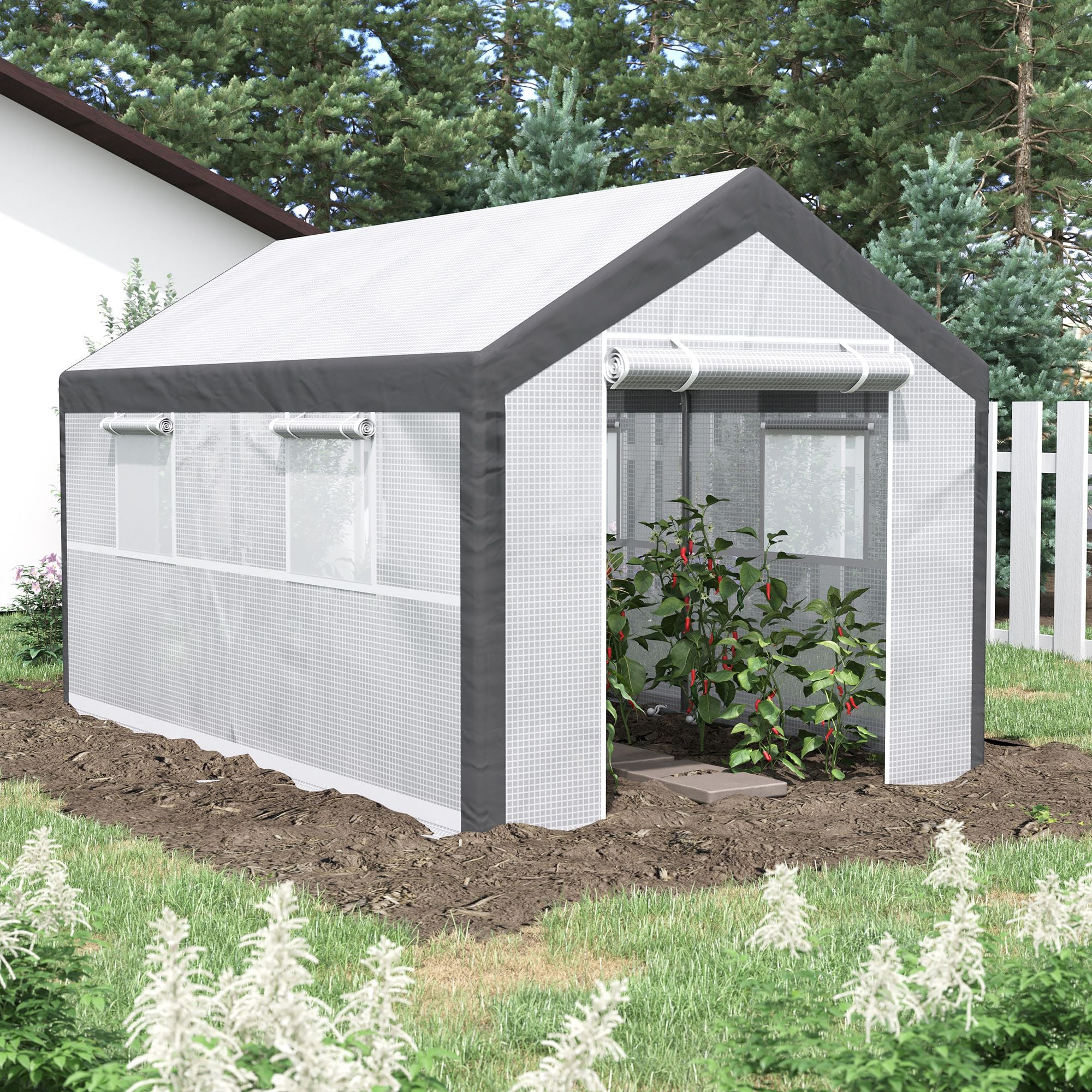 Outsunny 7' x 12' x 7' Heavy Duty Walk-In Greenhouse Vegetable Seed Growth Tent Outdoor Plant Growing Tunnel Warm House Flower Shed Backyard, White
