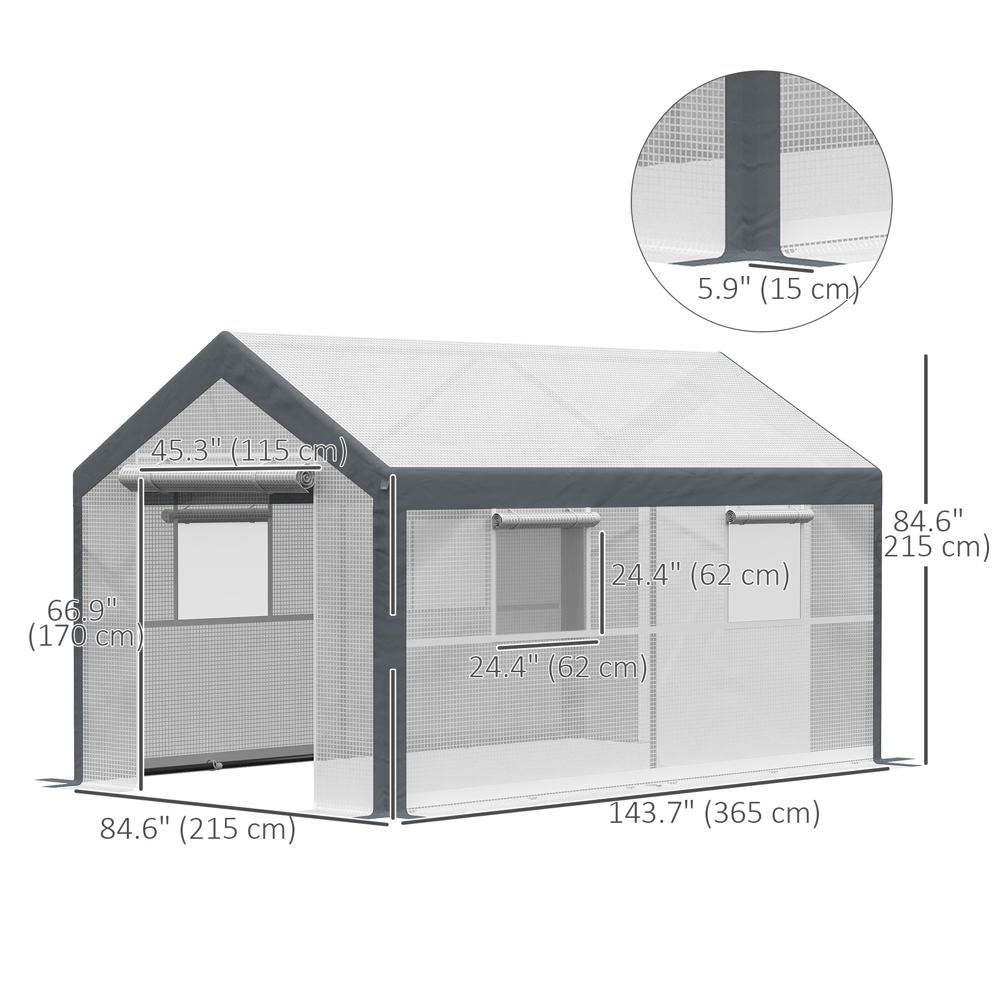 Outsunny 7' x 12' x 7' Heavy Duty Walk-In Greenhouse Vegetable Seed Growth Tent Outdoor Plant Growing Tunnel Warm House Flower Shed Backyard, White